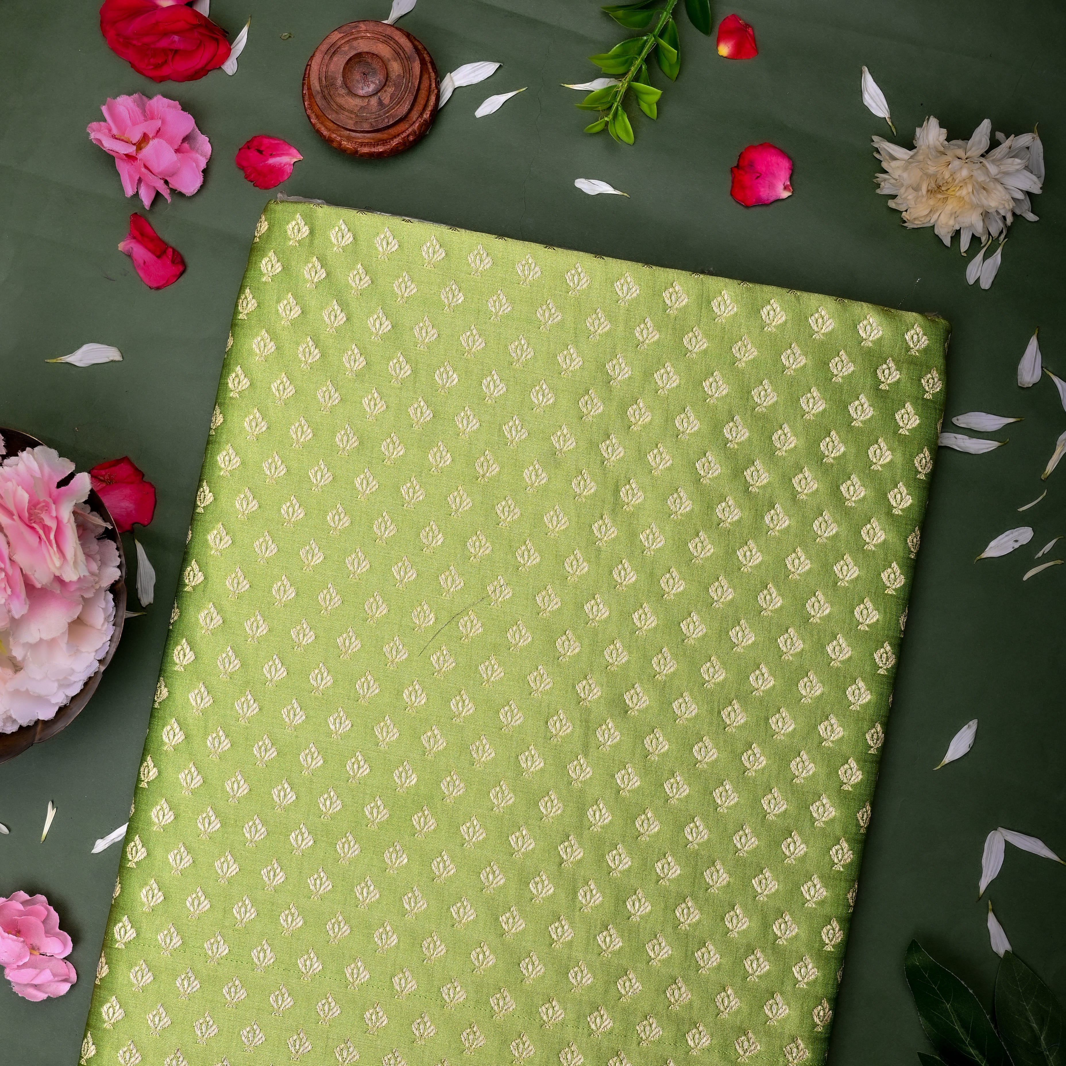 Pista Green Banarasi Fabric With Butti'S