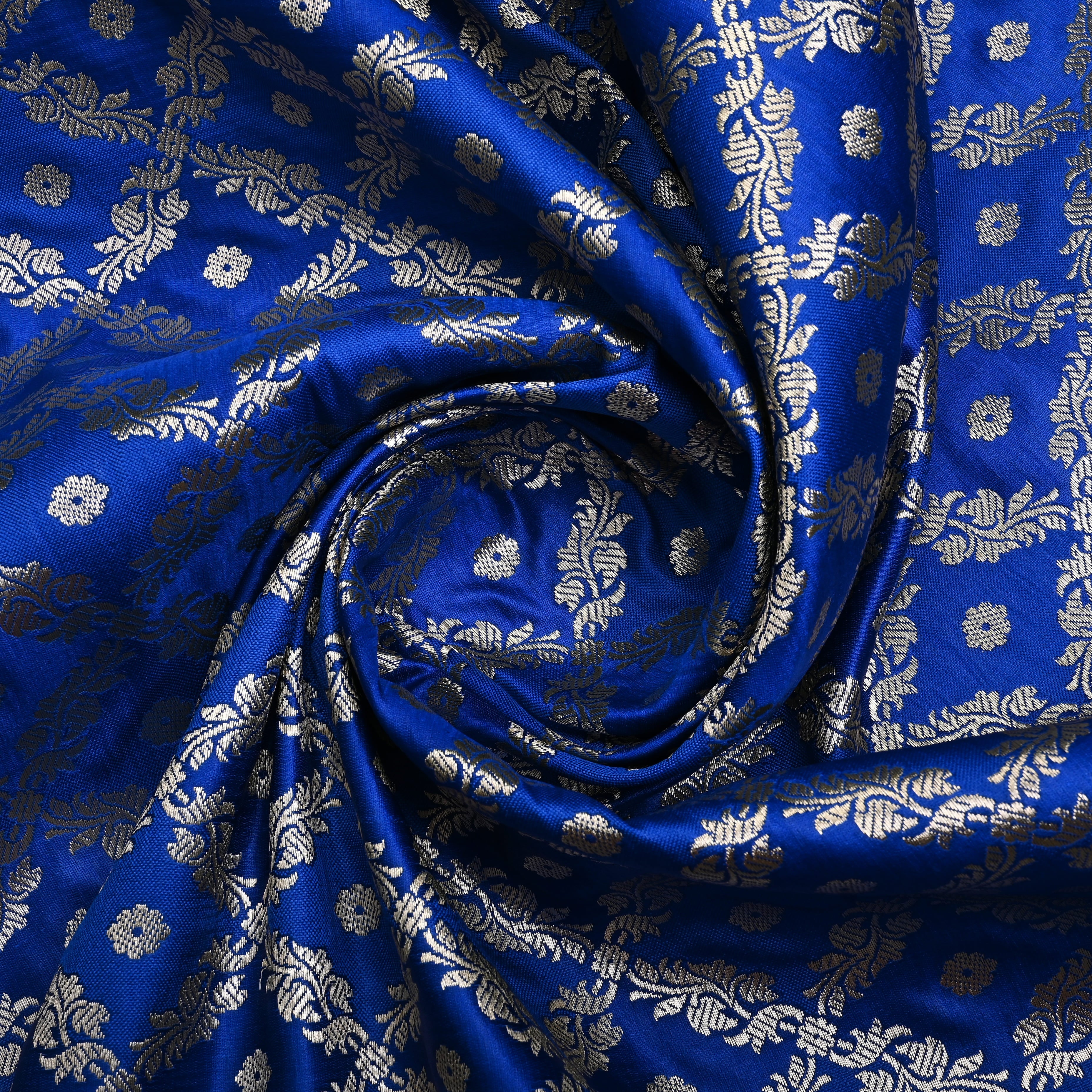 Navy Blue Banarasi Fabric With Checks Pattern