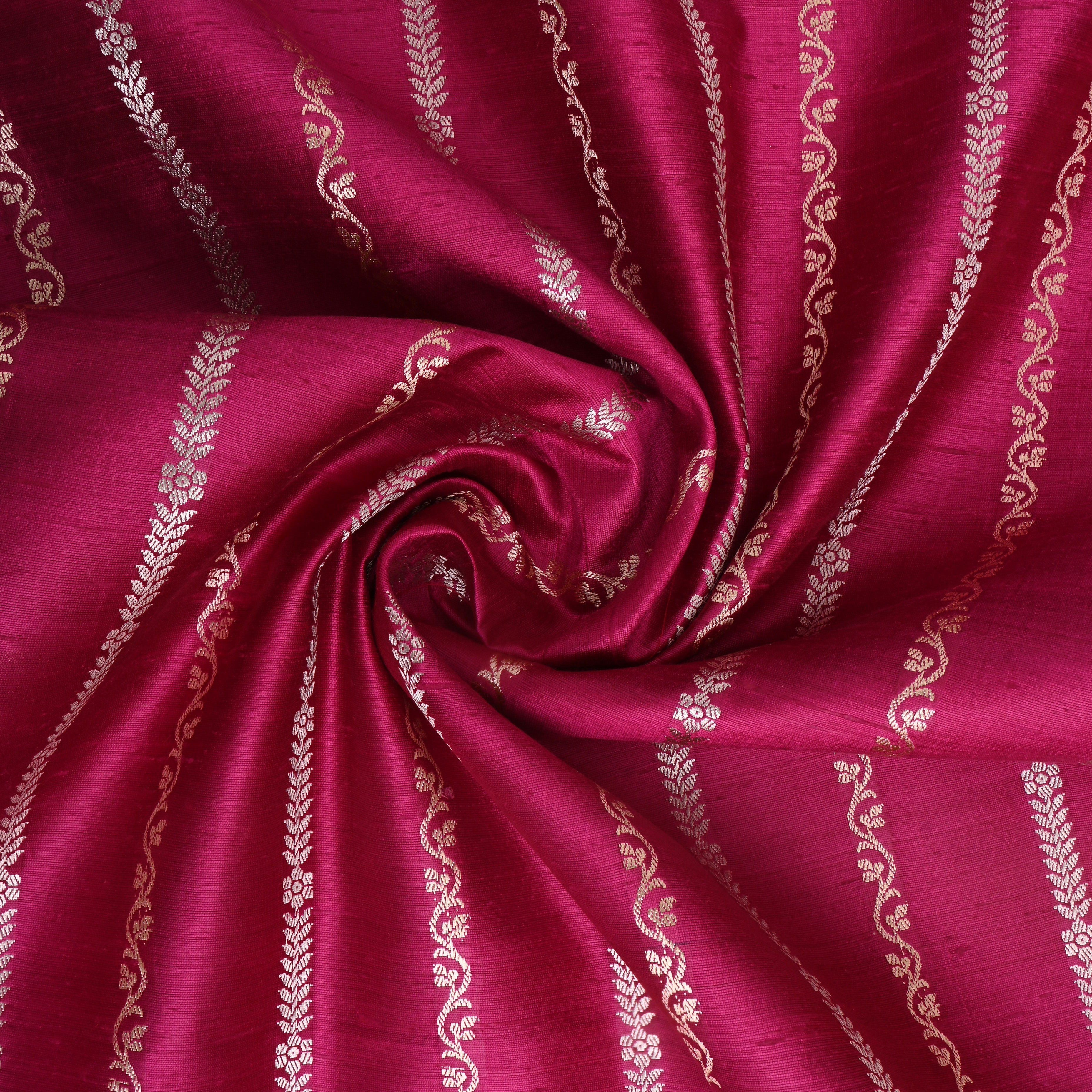 Royal Pink Silver Zari Dupion Silk Fabric