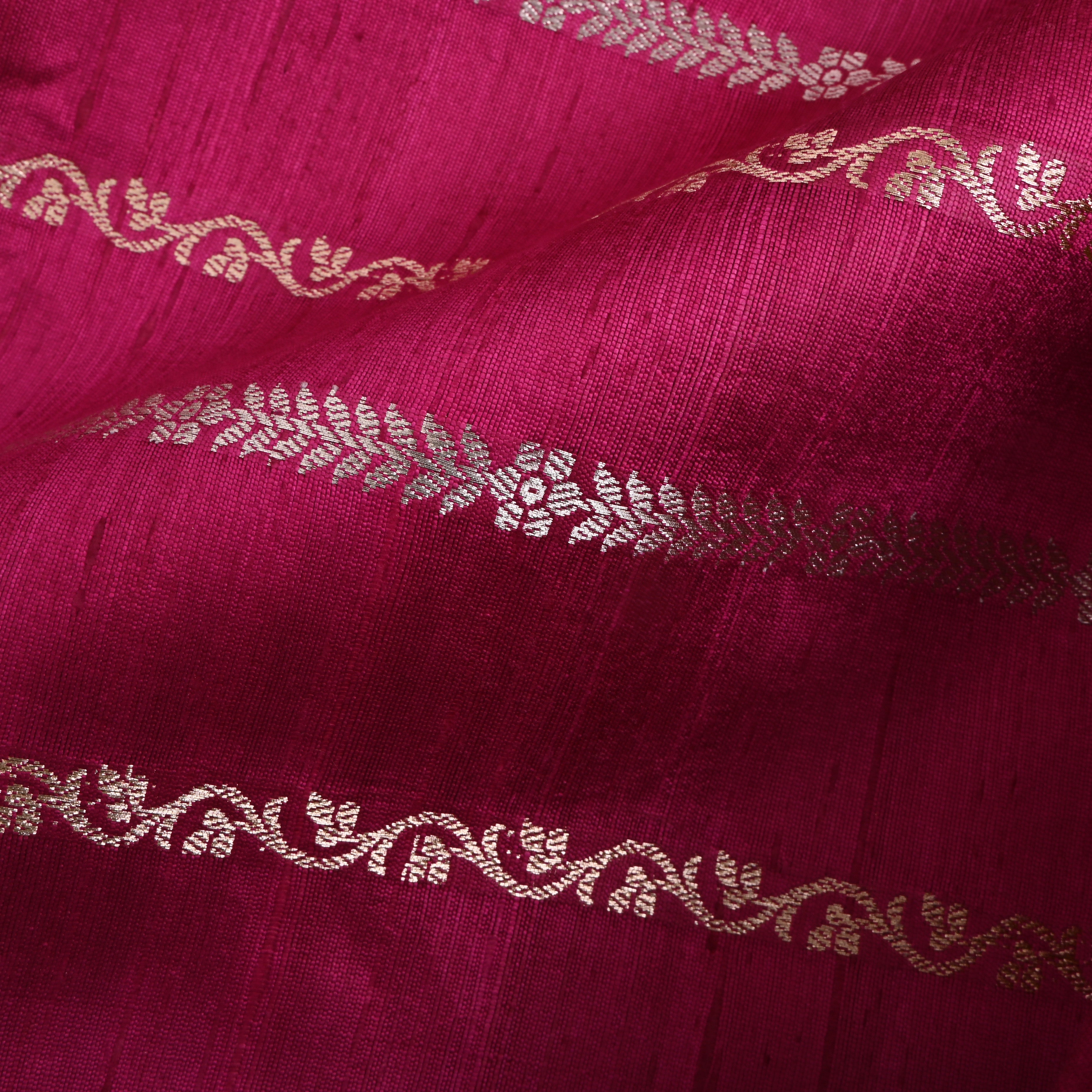 Royal Pink Silver Zari Dupion Silk Fabric