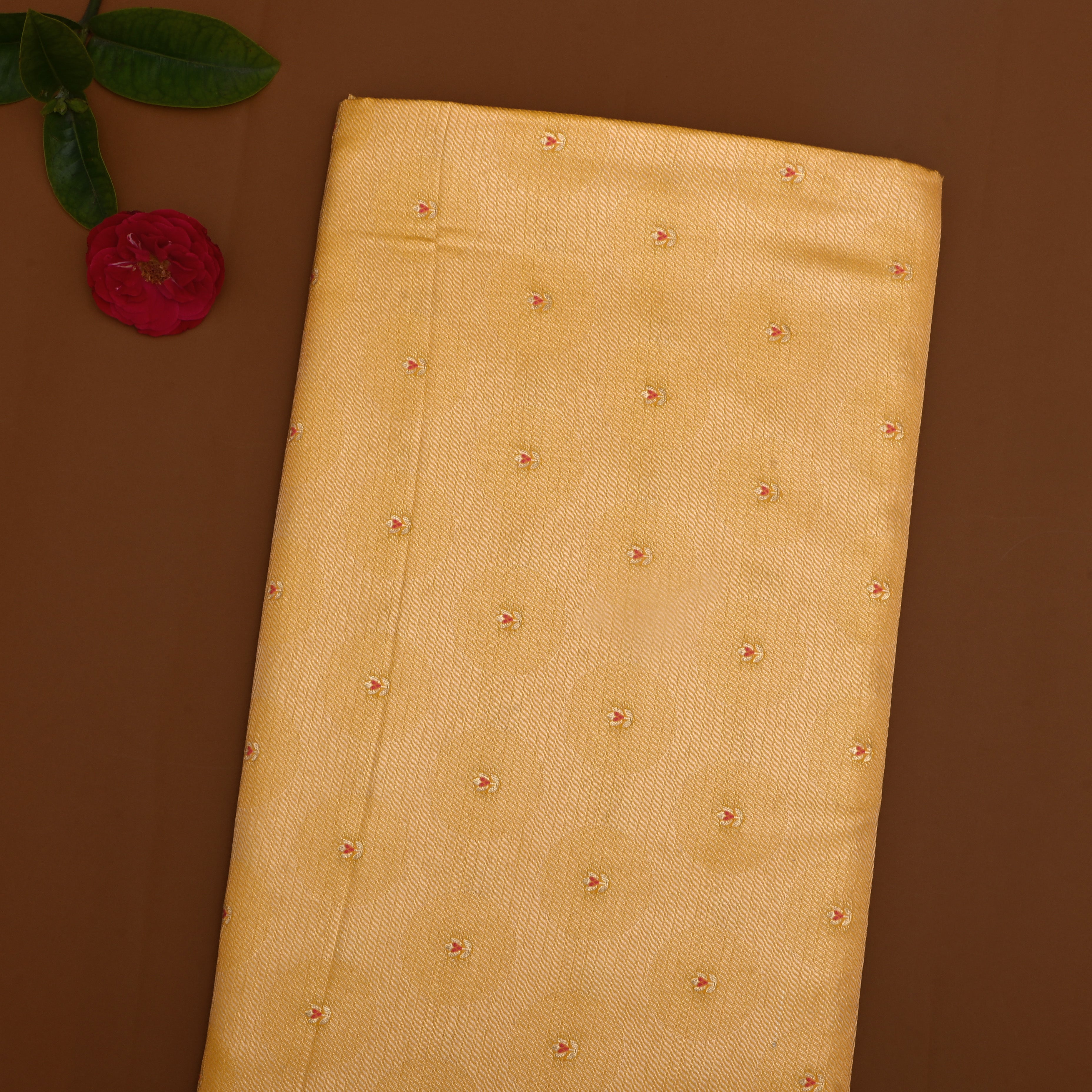 Golden Yellow Zari Floral Motifs Silk Fabric