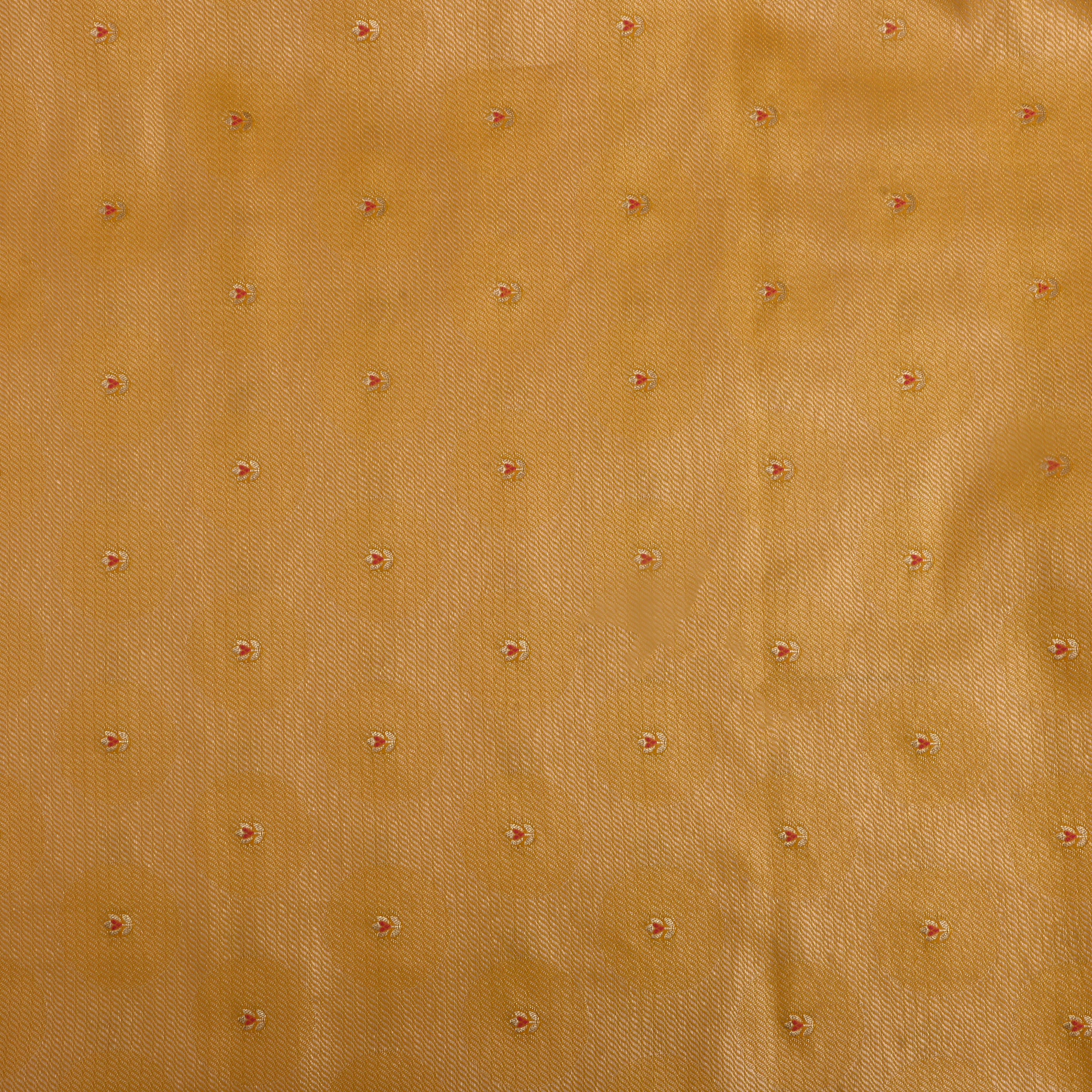 Golden Yellow Zari Floral Motifs Silk Fabric