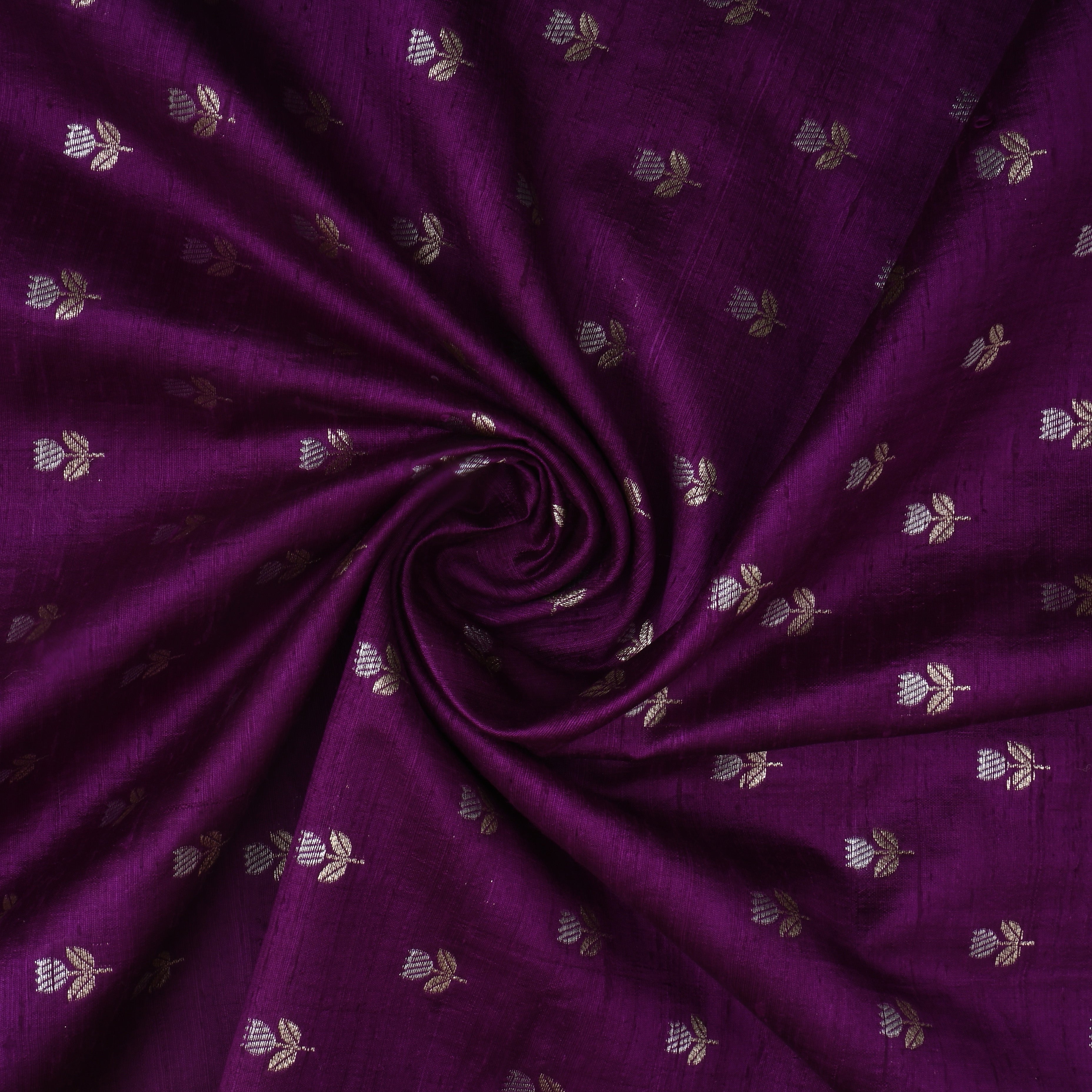 Deep Purple Floral Zari Dupion Silk Fabric