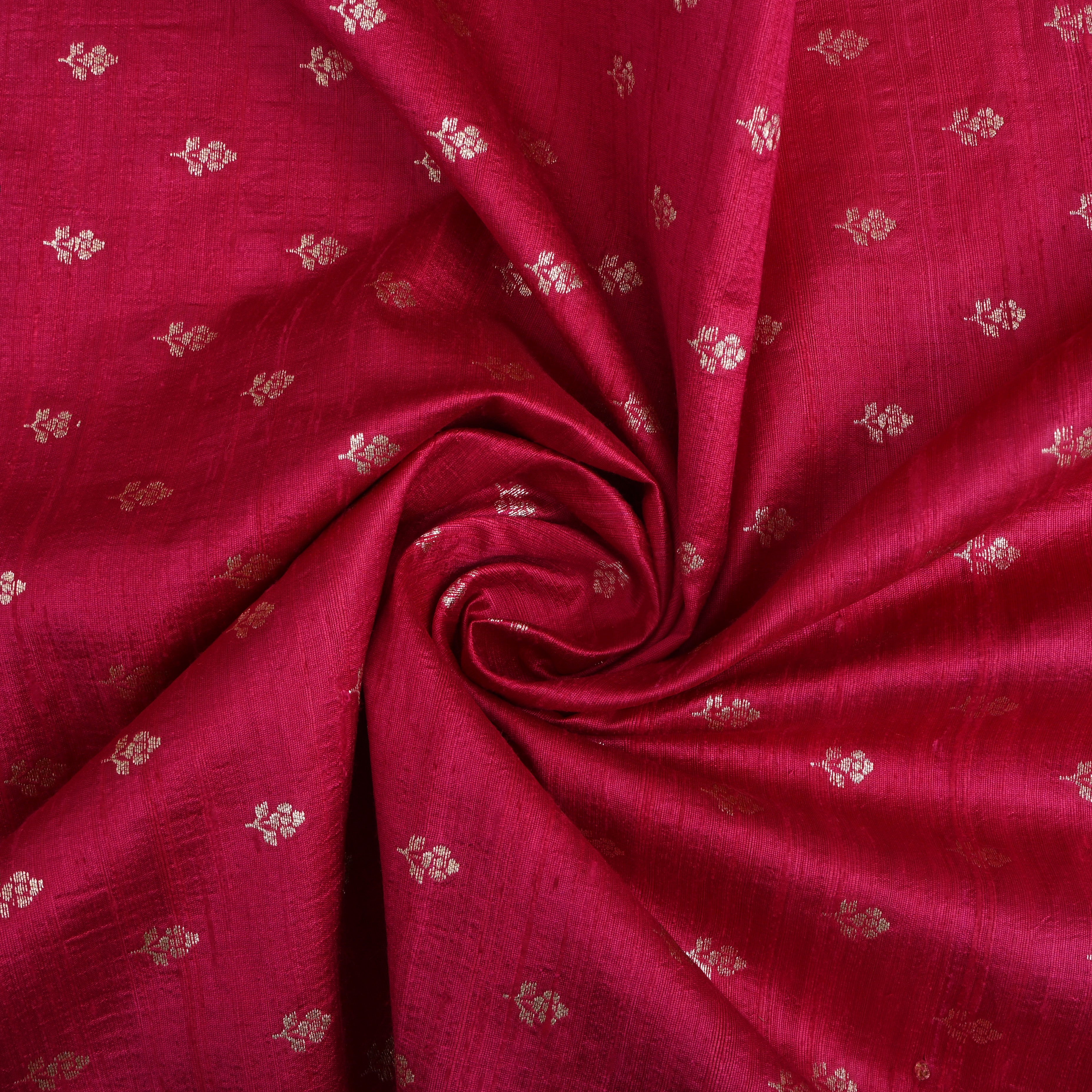 Royal Pink Floral Zari Dupion Silk Fabric