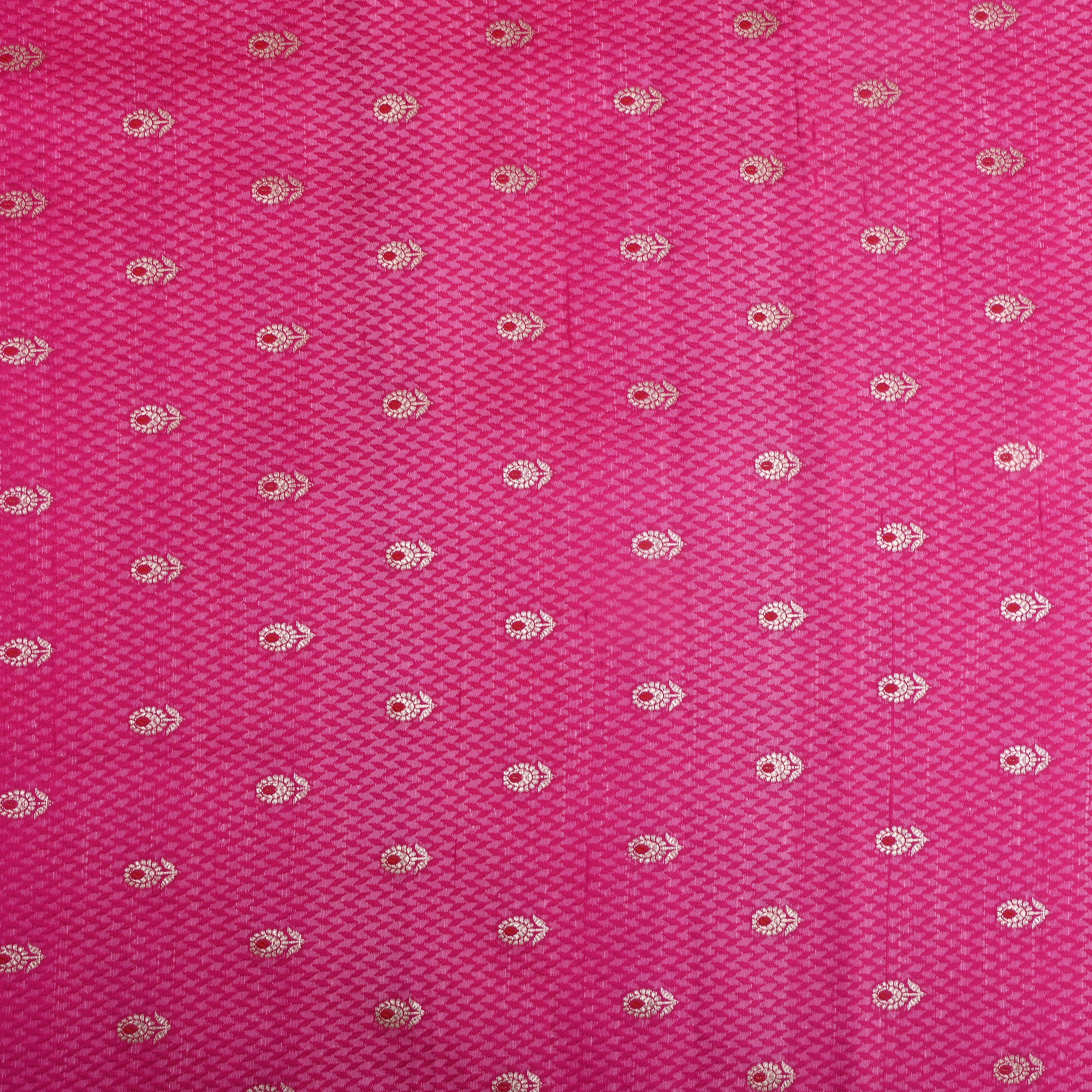 Bright Pink Floral Zari Silk Fabric