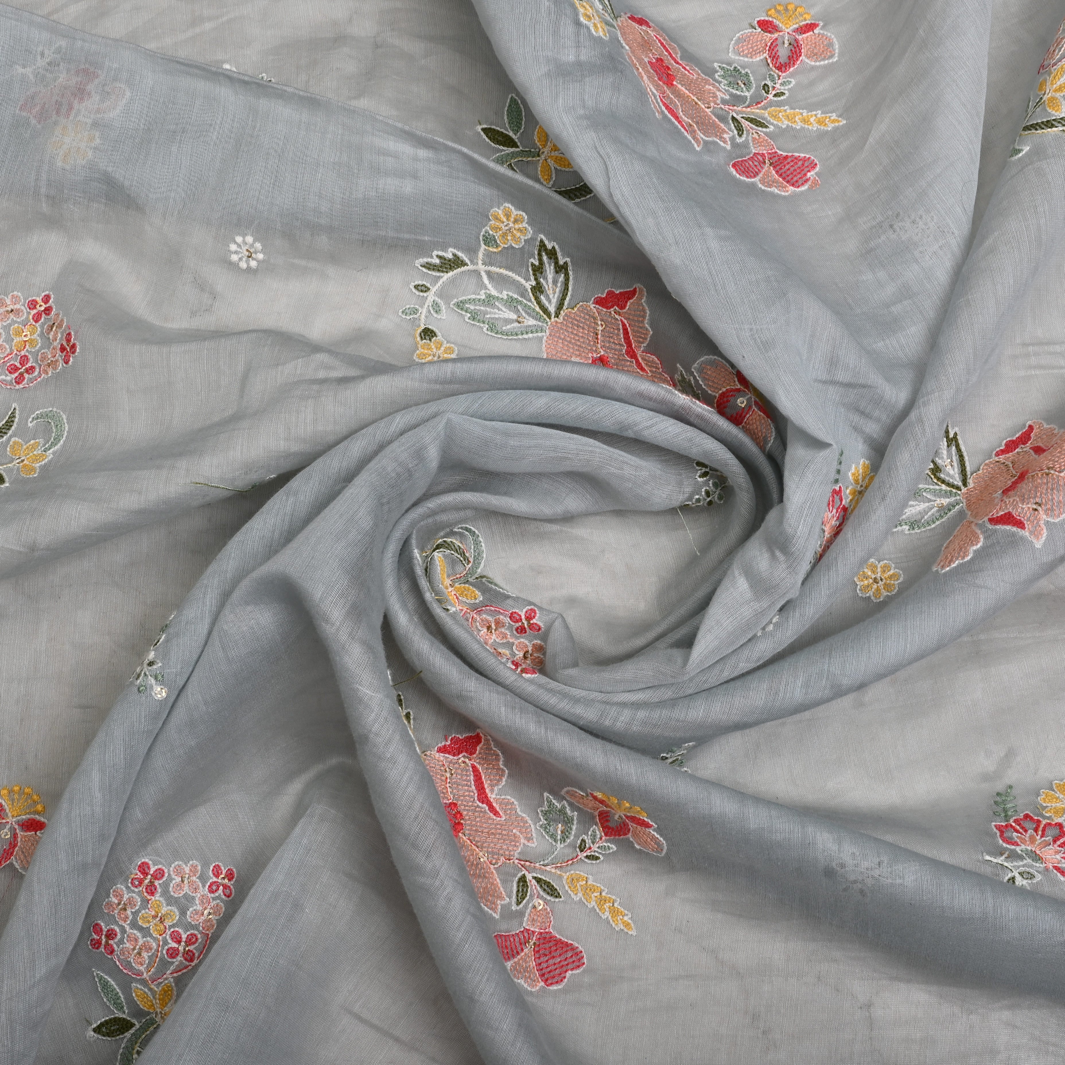 Cloud Grey Chanderi Fabric With Embroidery
