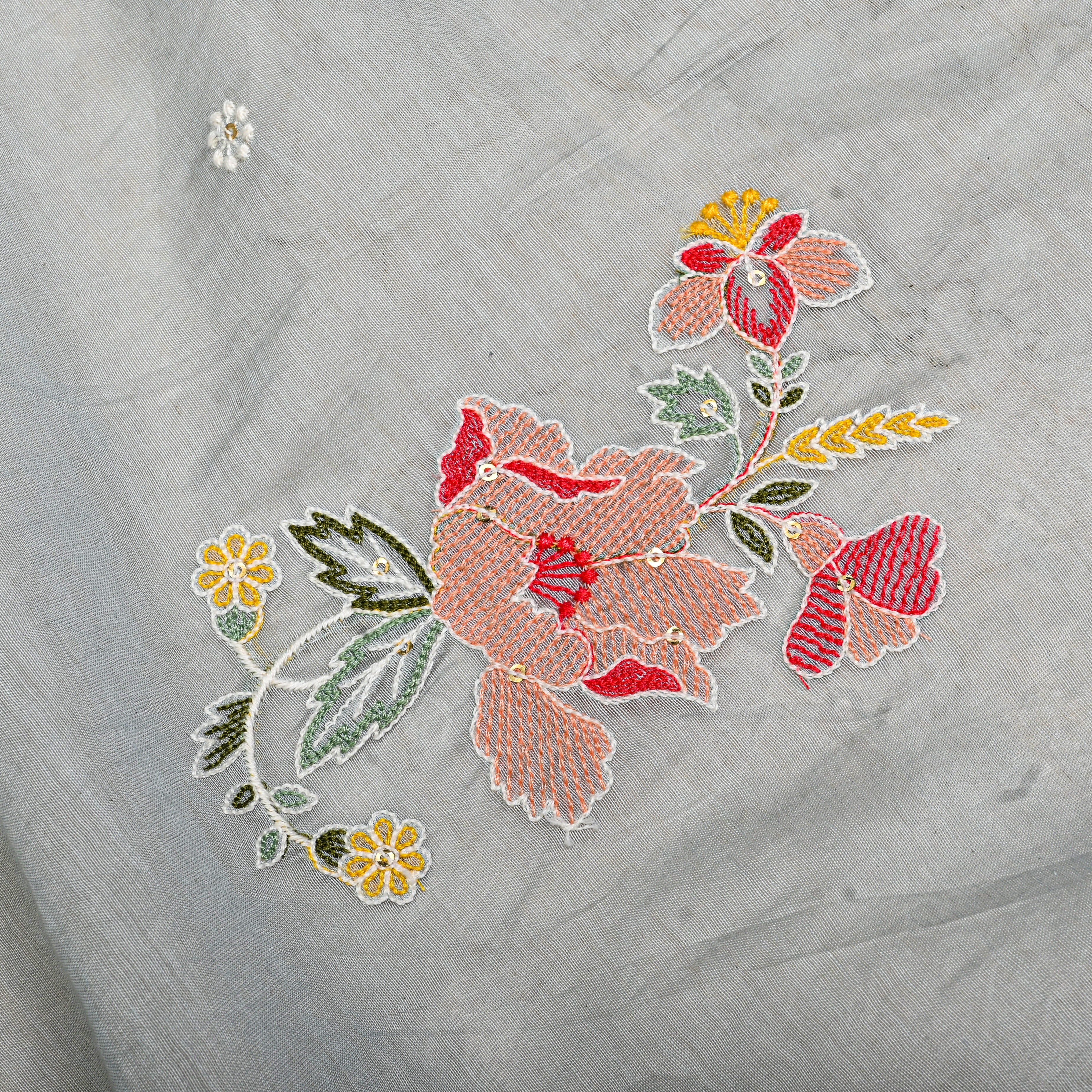 Cloud Grey Chanderi Fabric With Embroidery