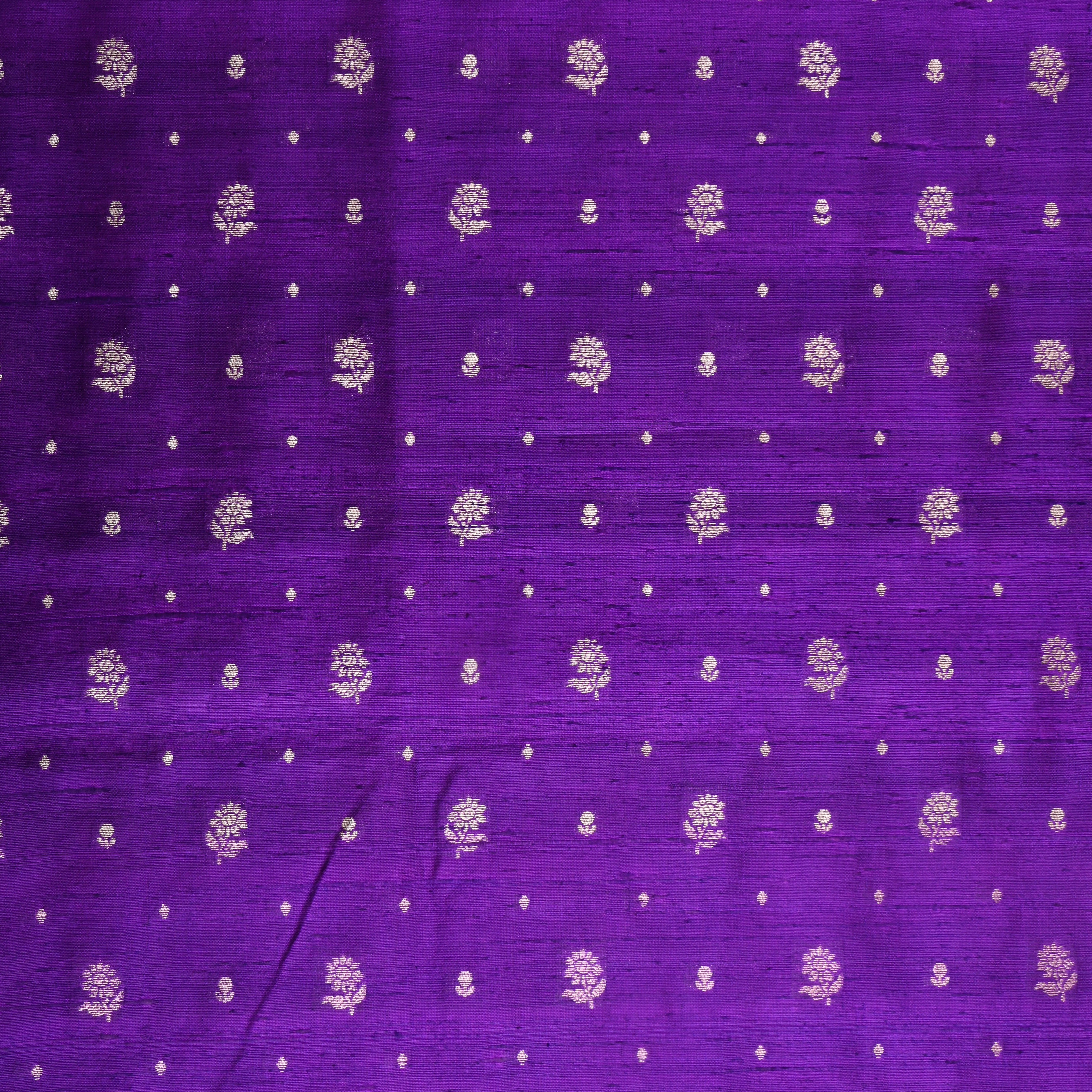 Bright Violet Floral Zari Dupion Silk Fabric
