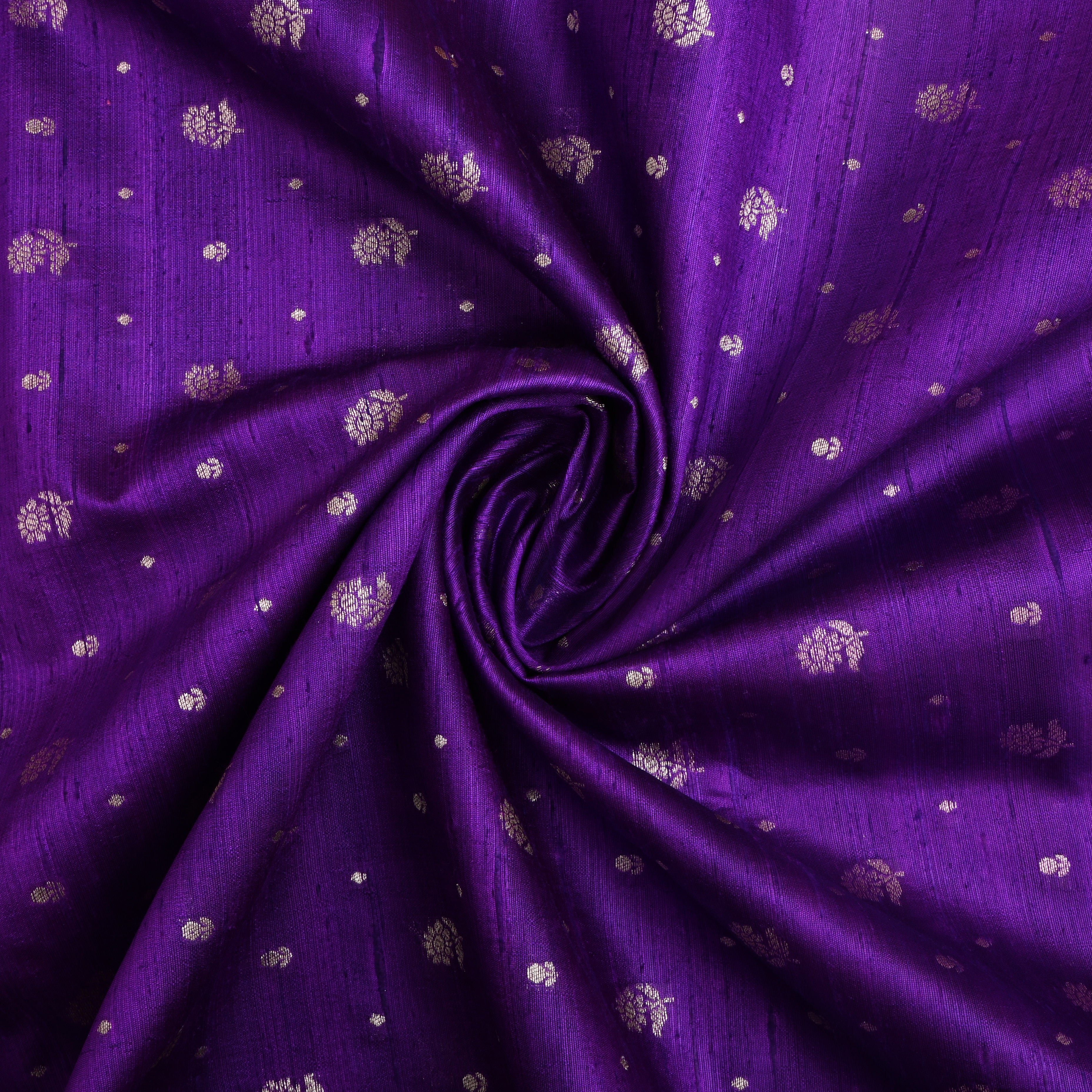 Bright Violet Floral Zari Dupion Silk Fabric