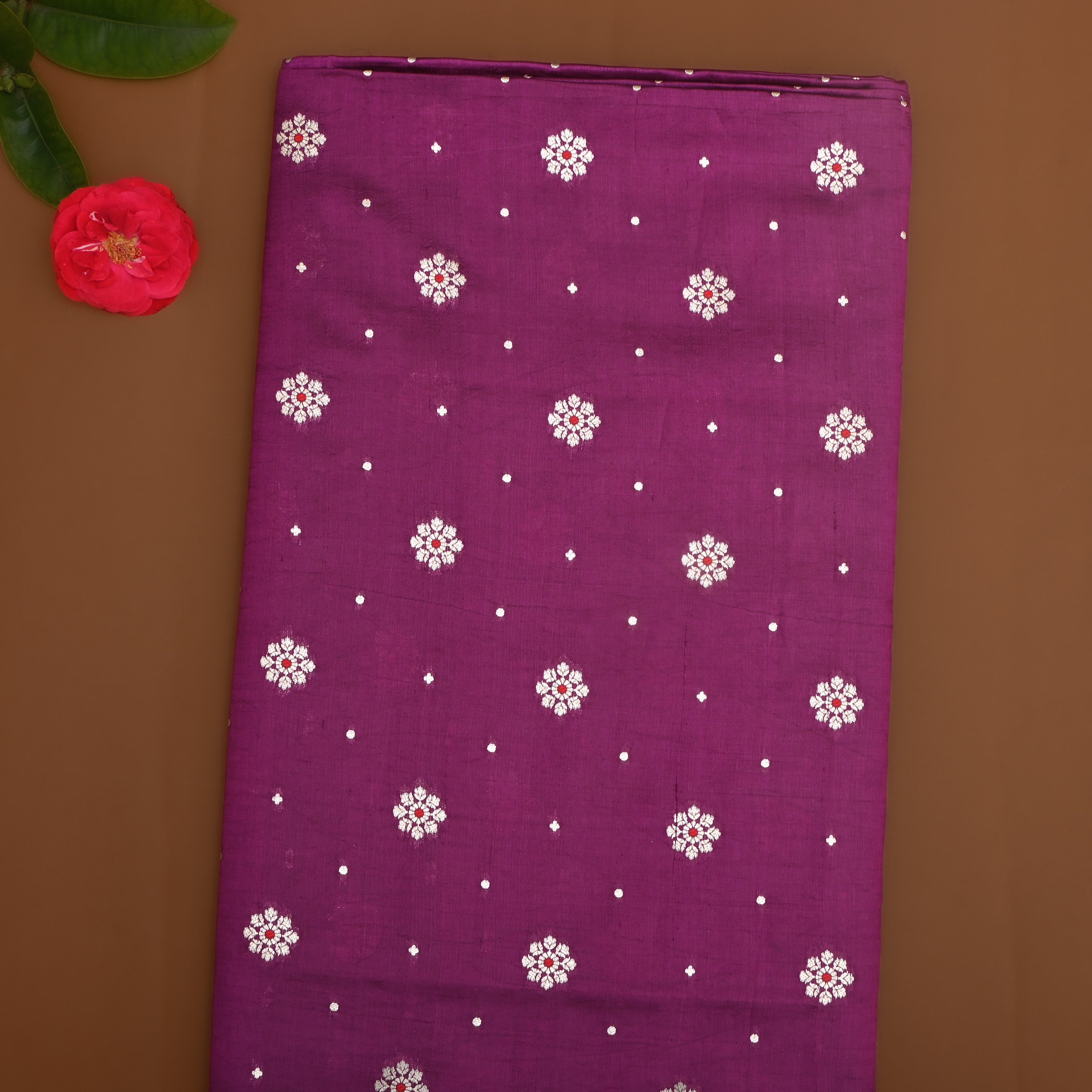 Magenta Purple Silk Floral Zari Fabric