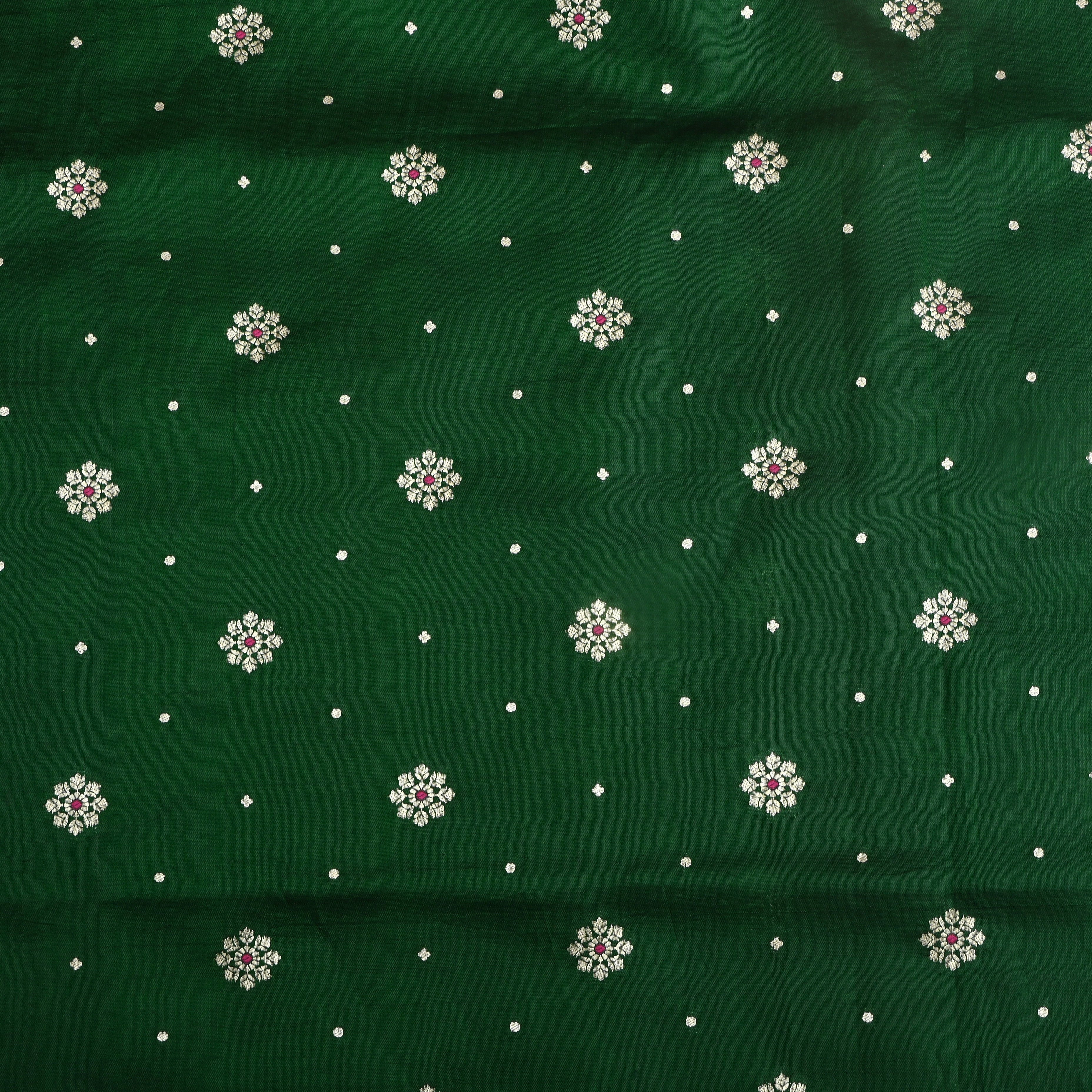 Bottle Green Floral Zari Silk Fabric