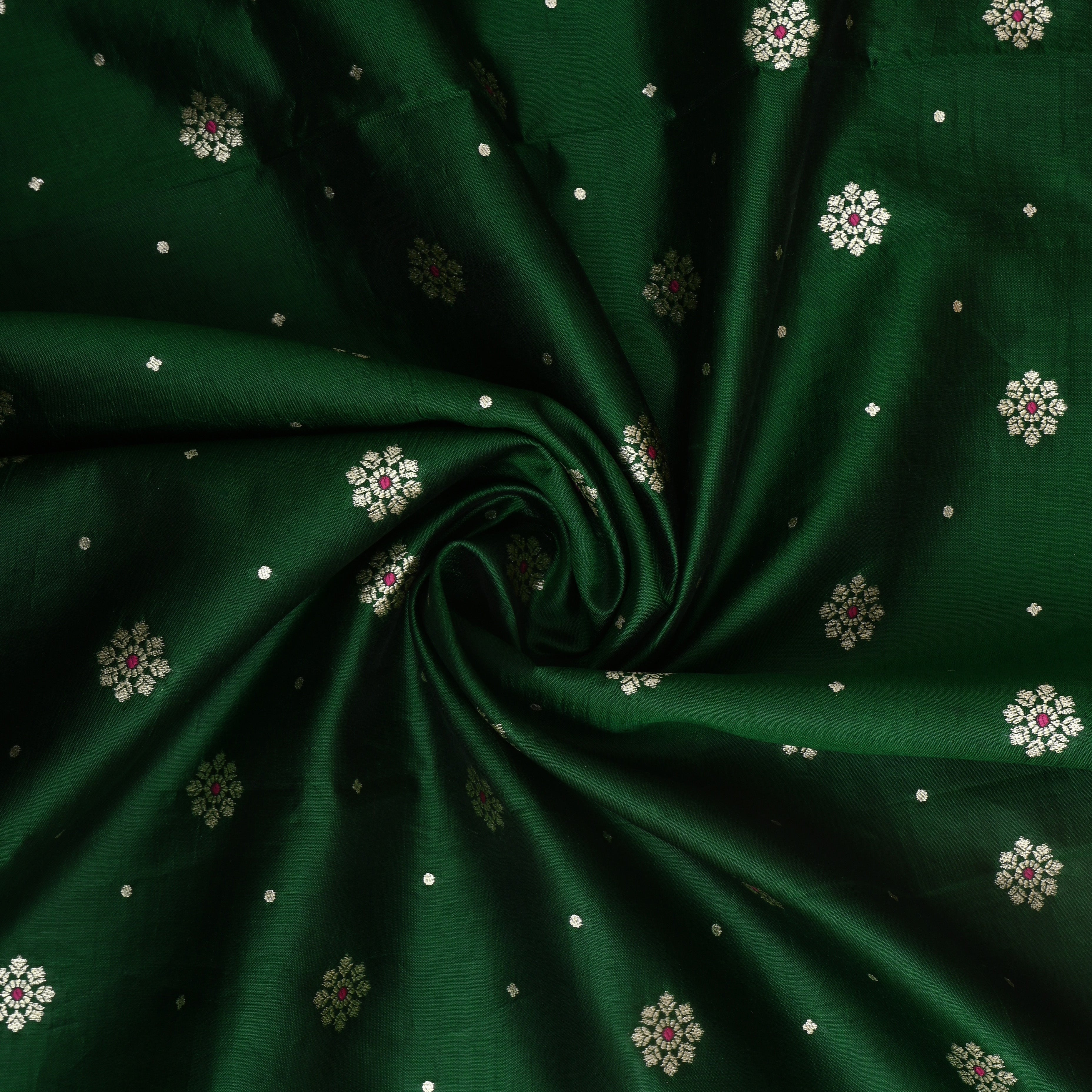 Bottle Green Floral Zari Silk Fabric