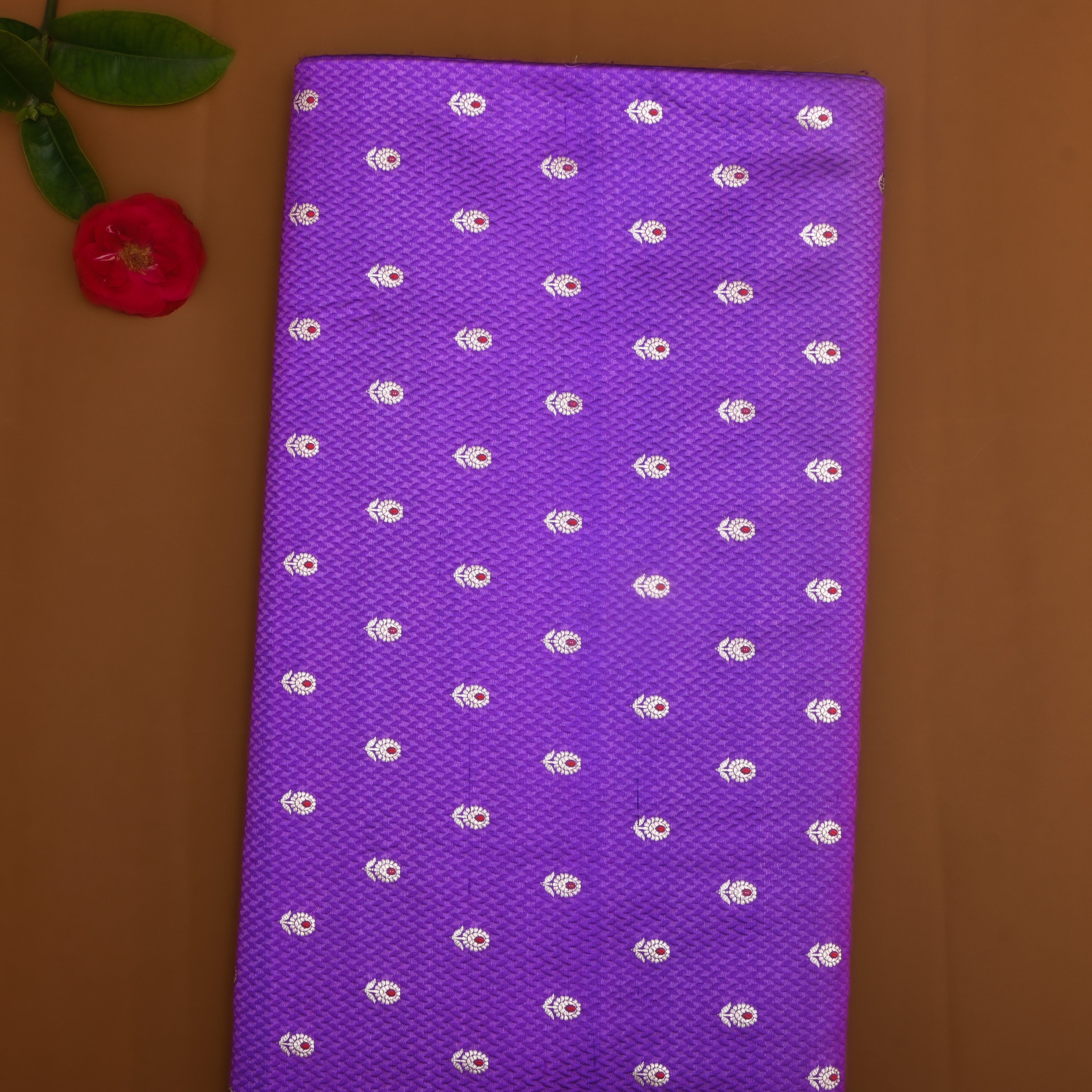 Bright Violet Floral Zari Silk Fabric