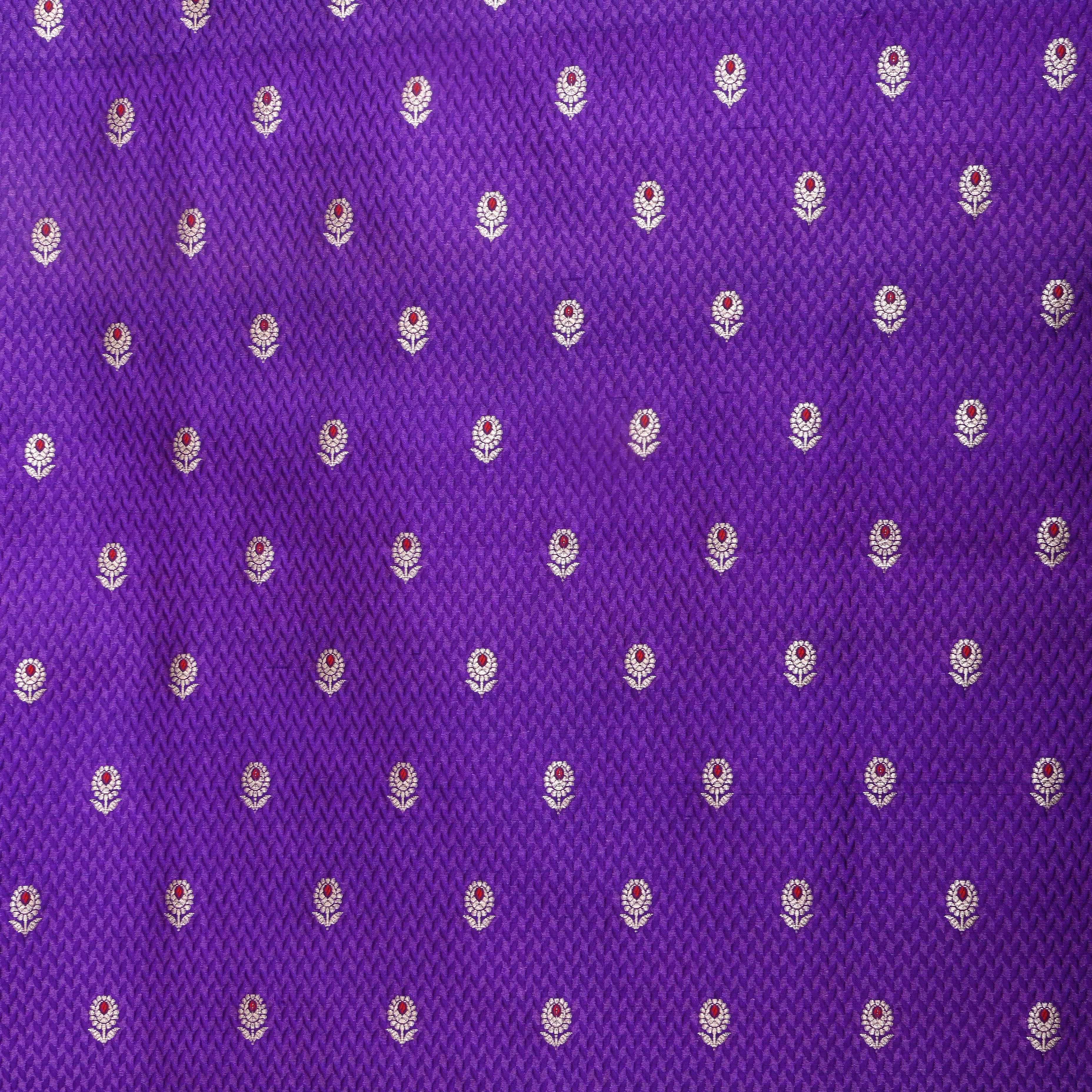 Bright Violet Floral Zari Silk Fabric