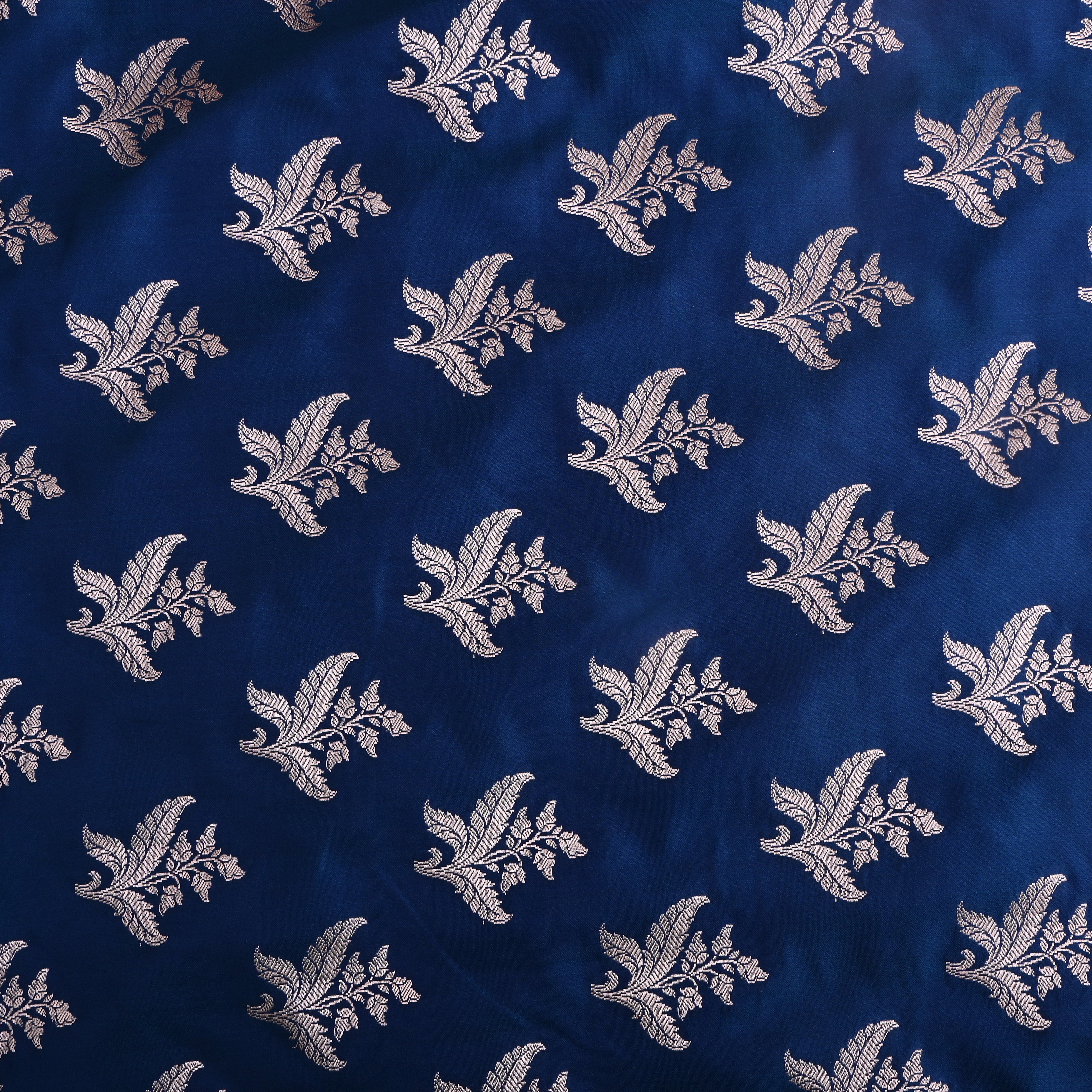 Cobalt Blue Floral Zari Satin Fabric