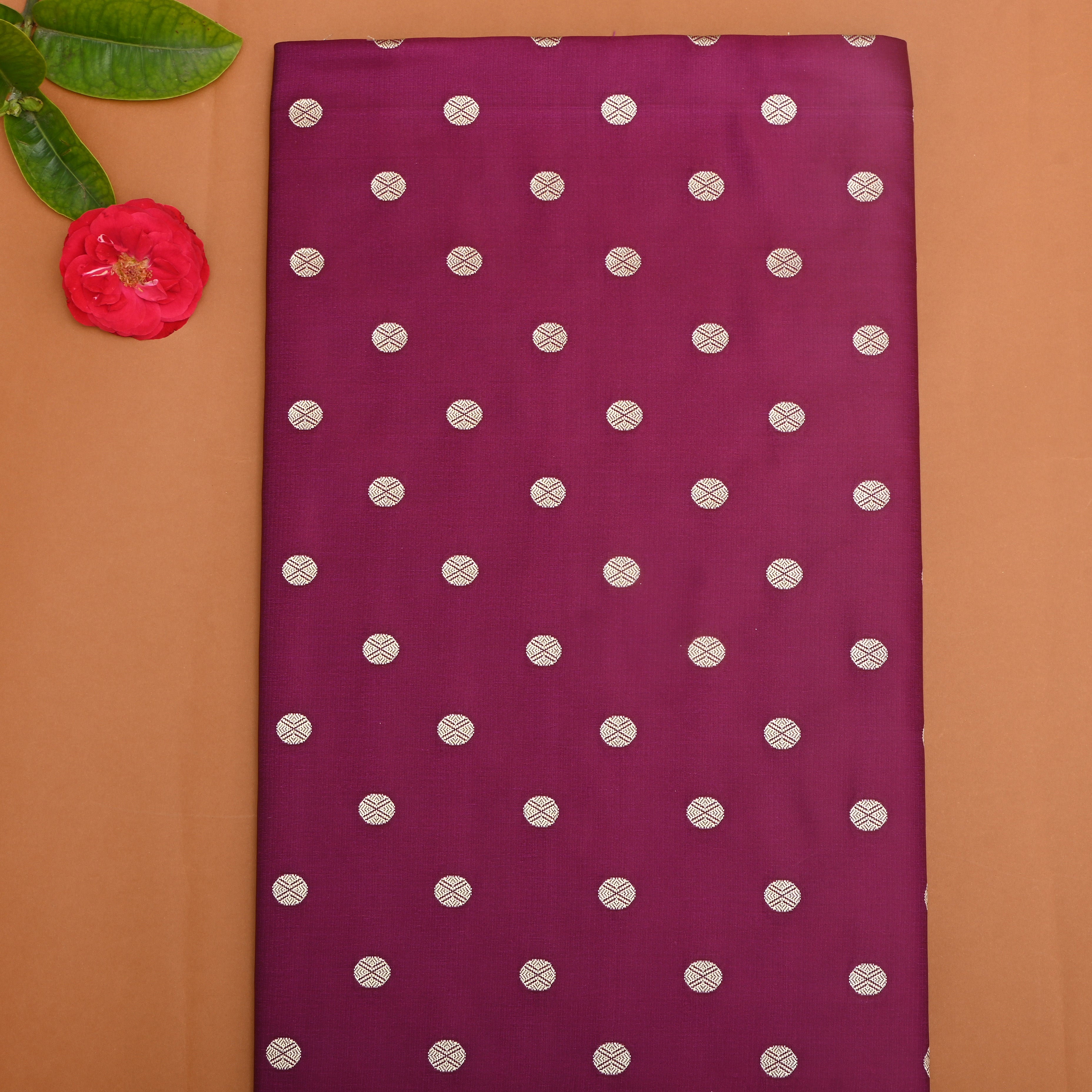 Berry Purple Silver Zari Butti Silk Fabric