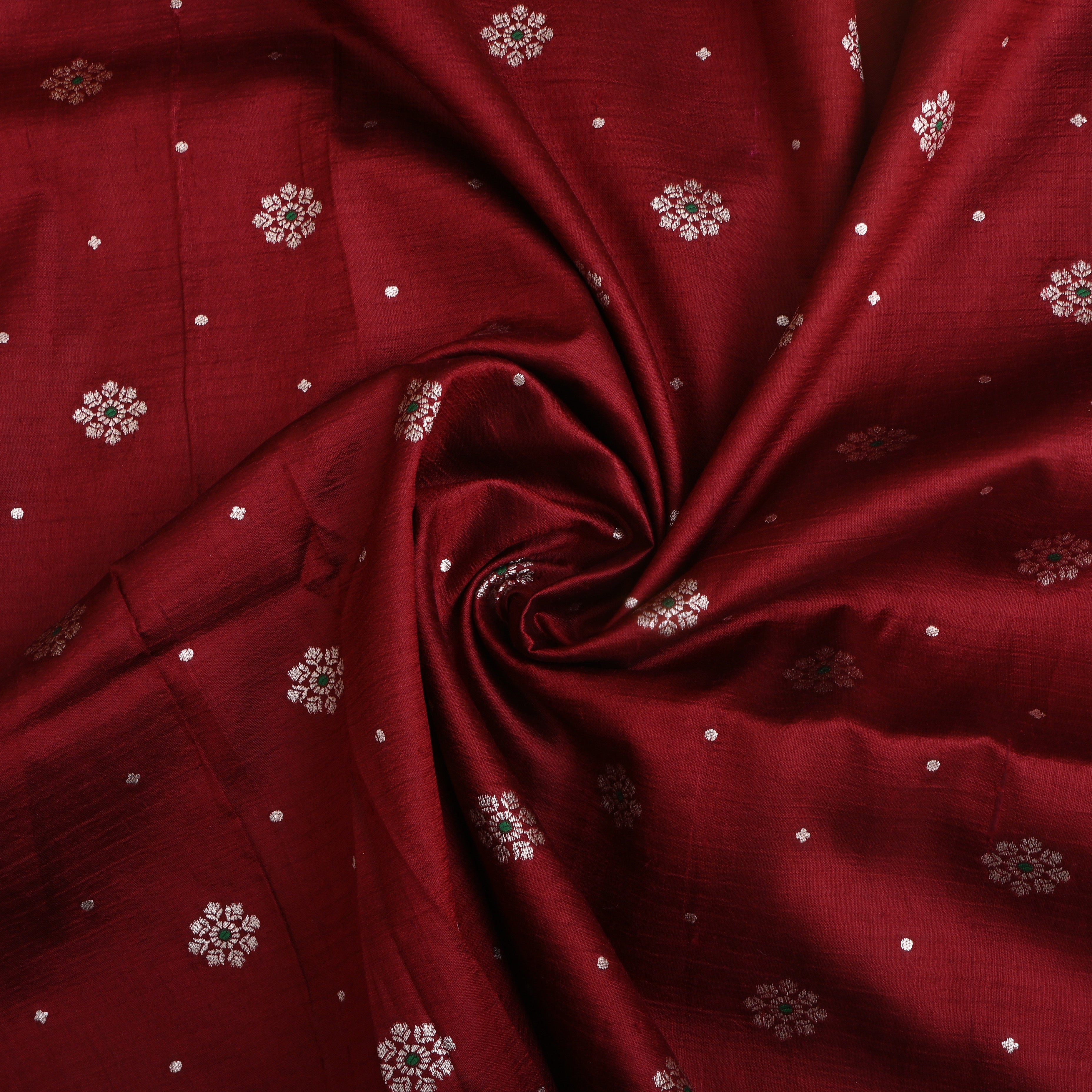 Dark Brick Red Floral Zari Silk Fabric