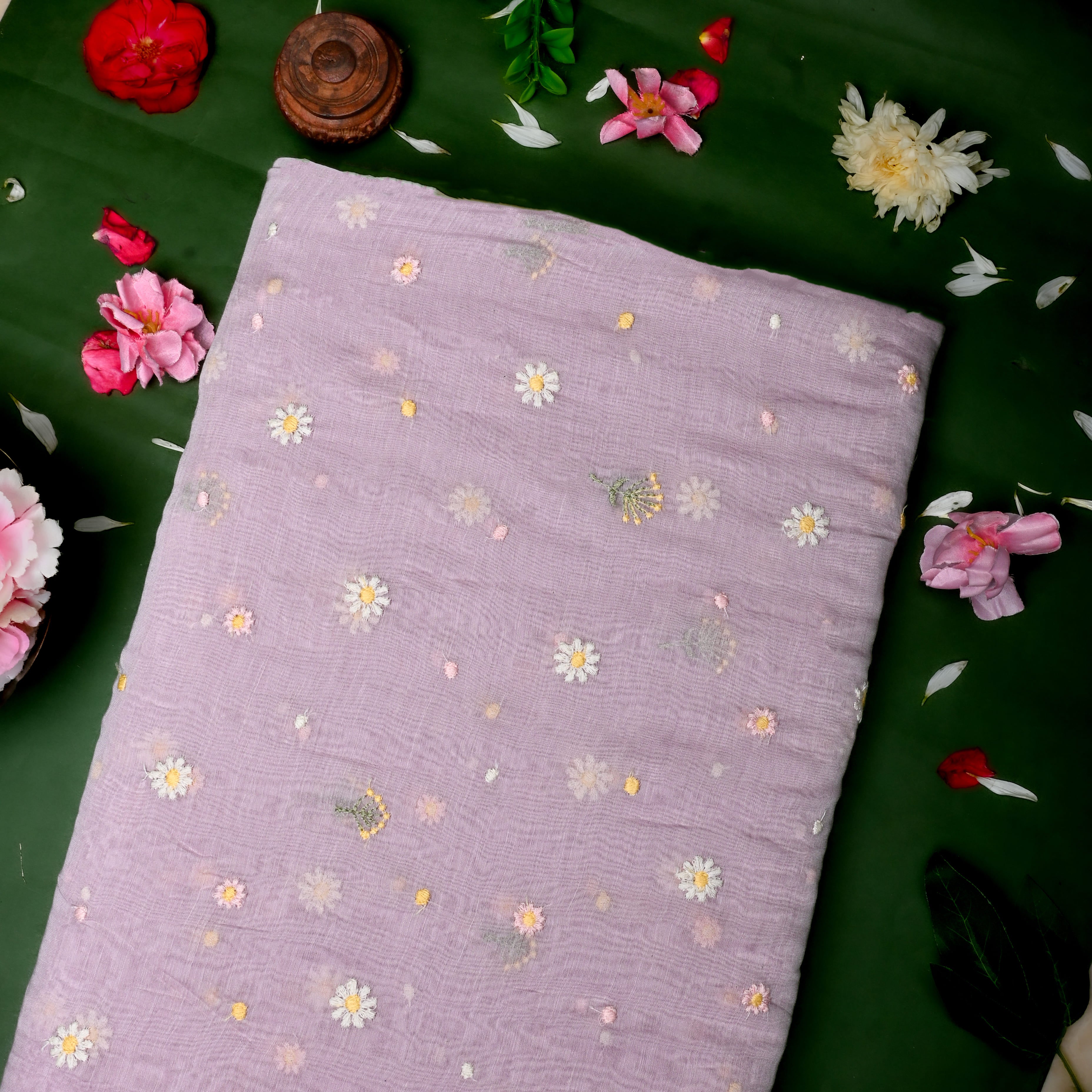 Blush Pink Chanderi Fabric With Embroidery Butti'S