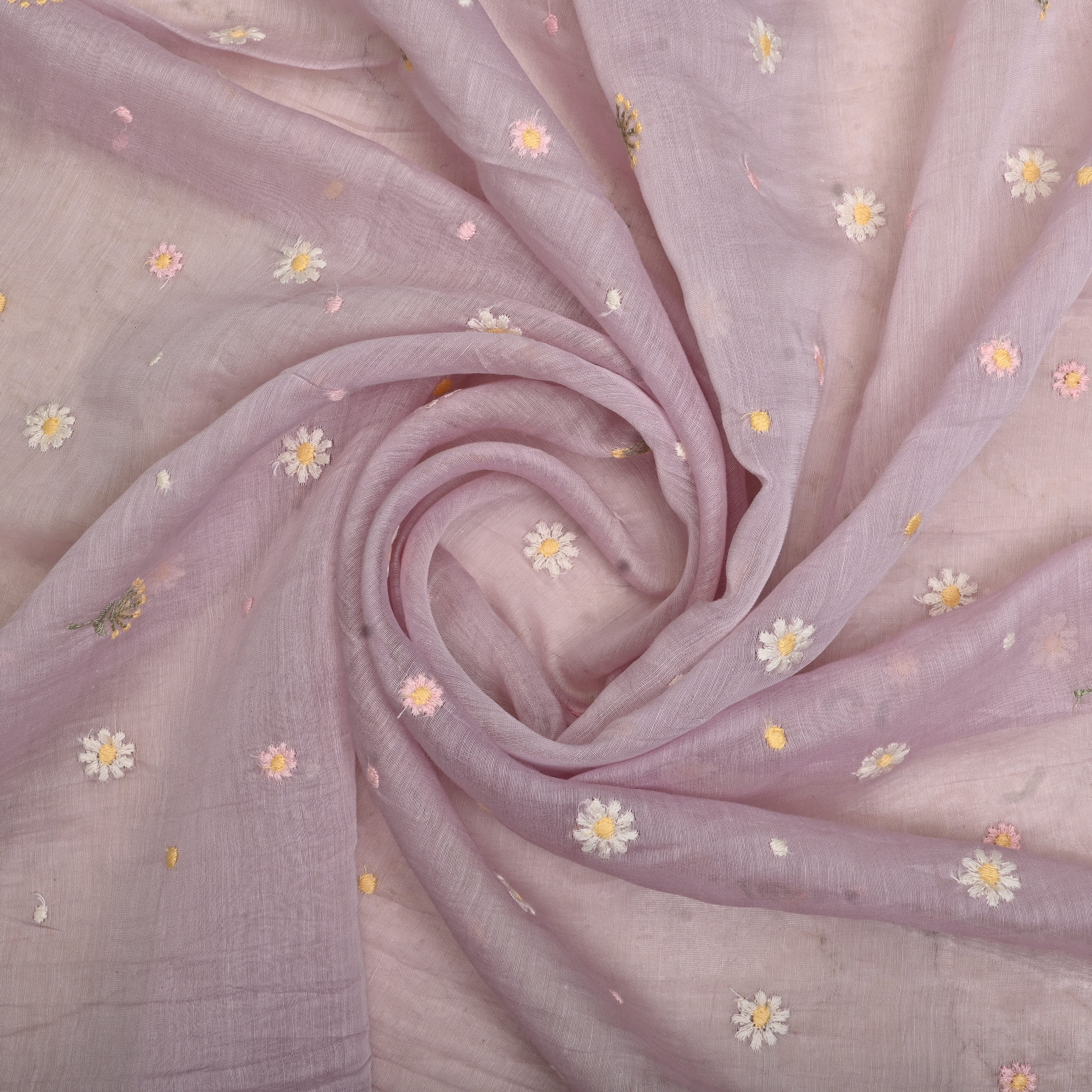 Blush Pink Chanderi Fabric With Embroidery Butti'S
