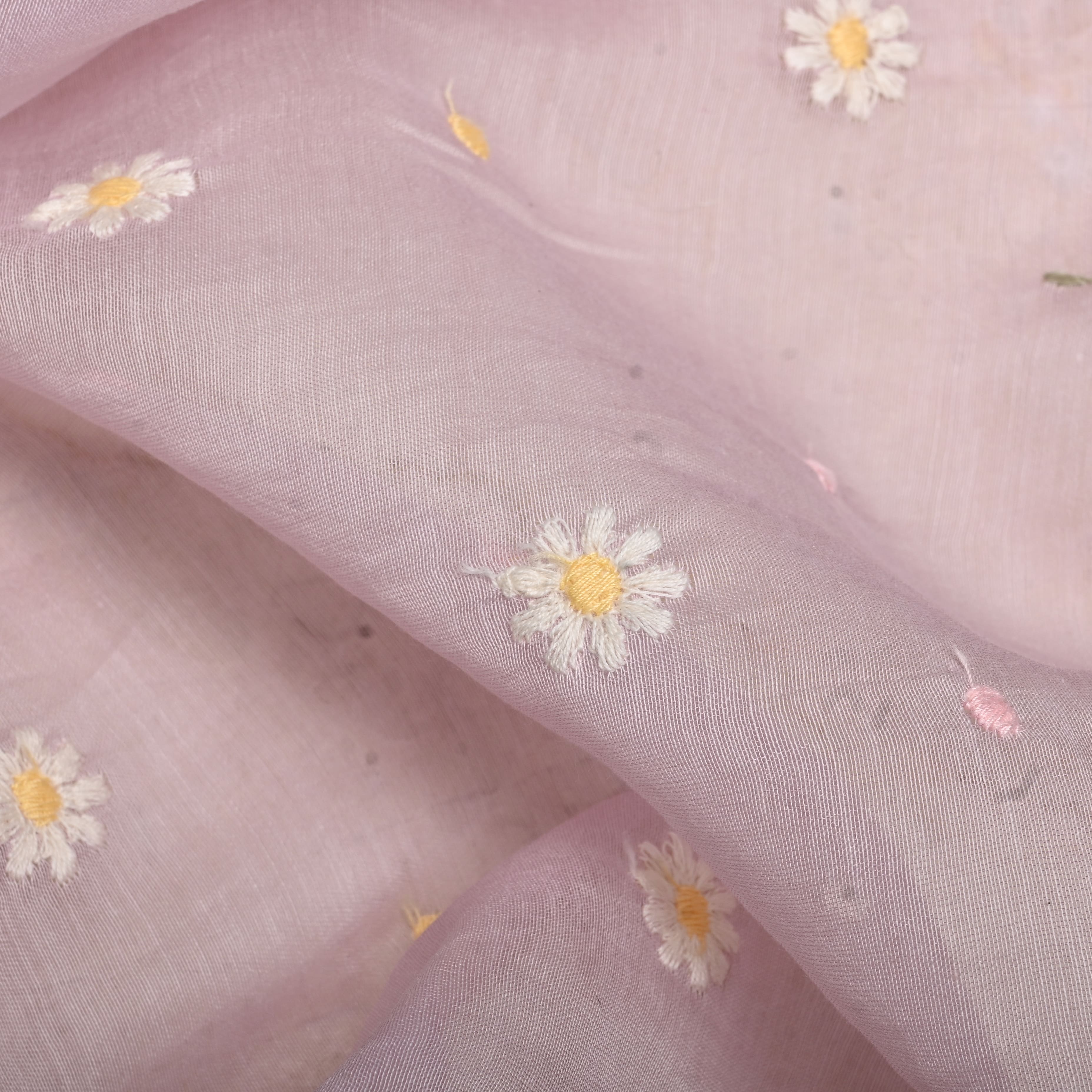 Blush Pink Chanderi Fabric With Embroidery Butti'S