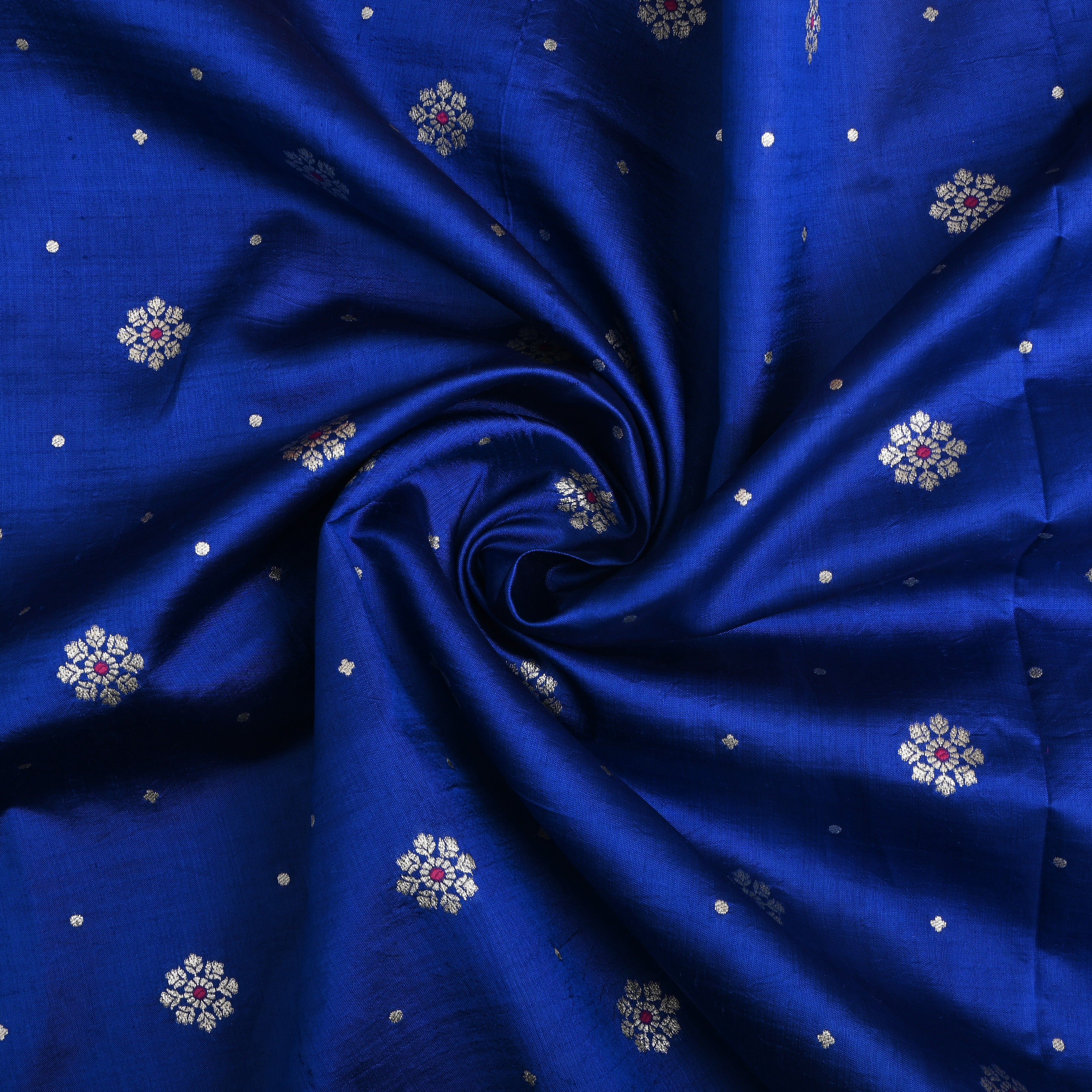 Royal Azure Blue Floral Zari Silk Fabric