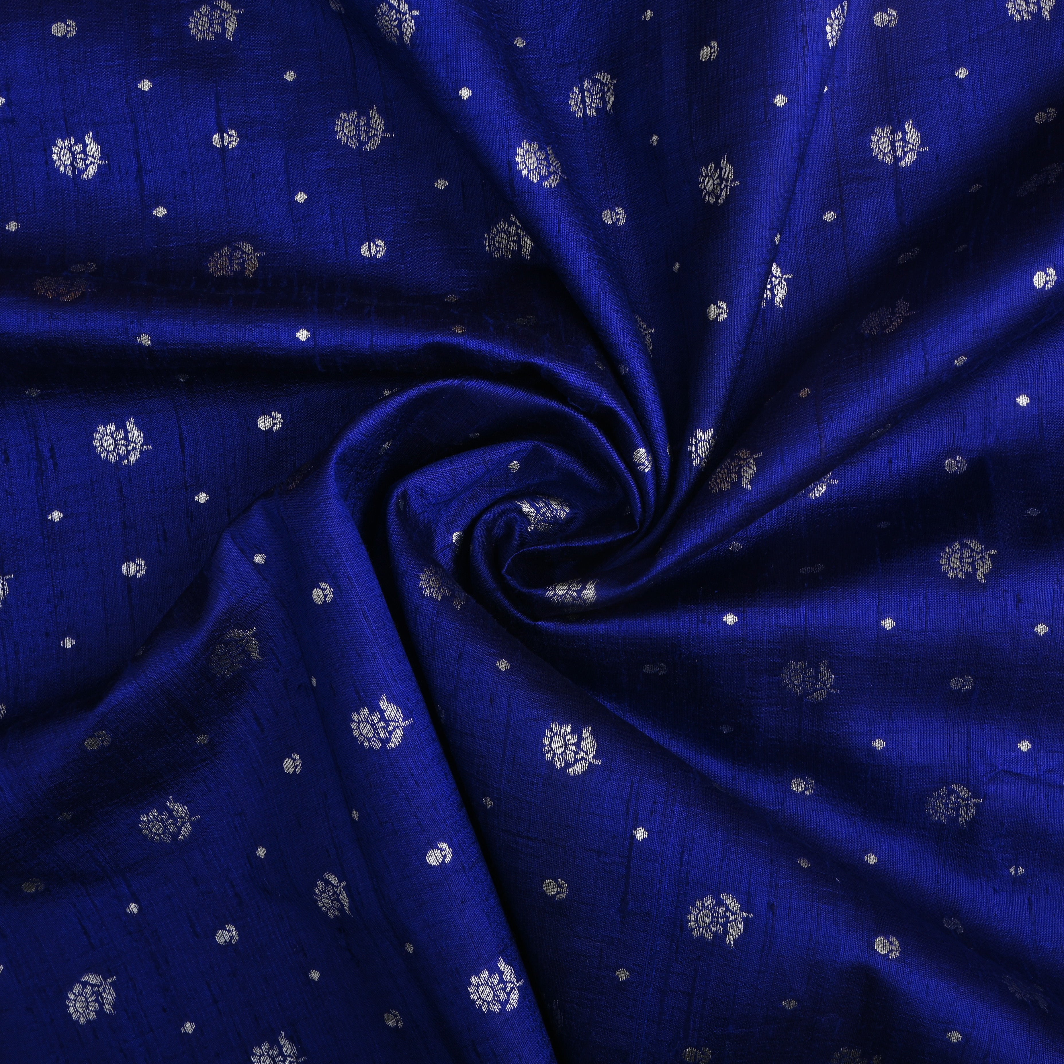 Cobalt Blue Floral Zari Dupion Silk Fabric