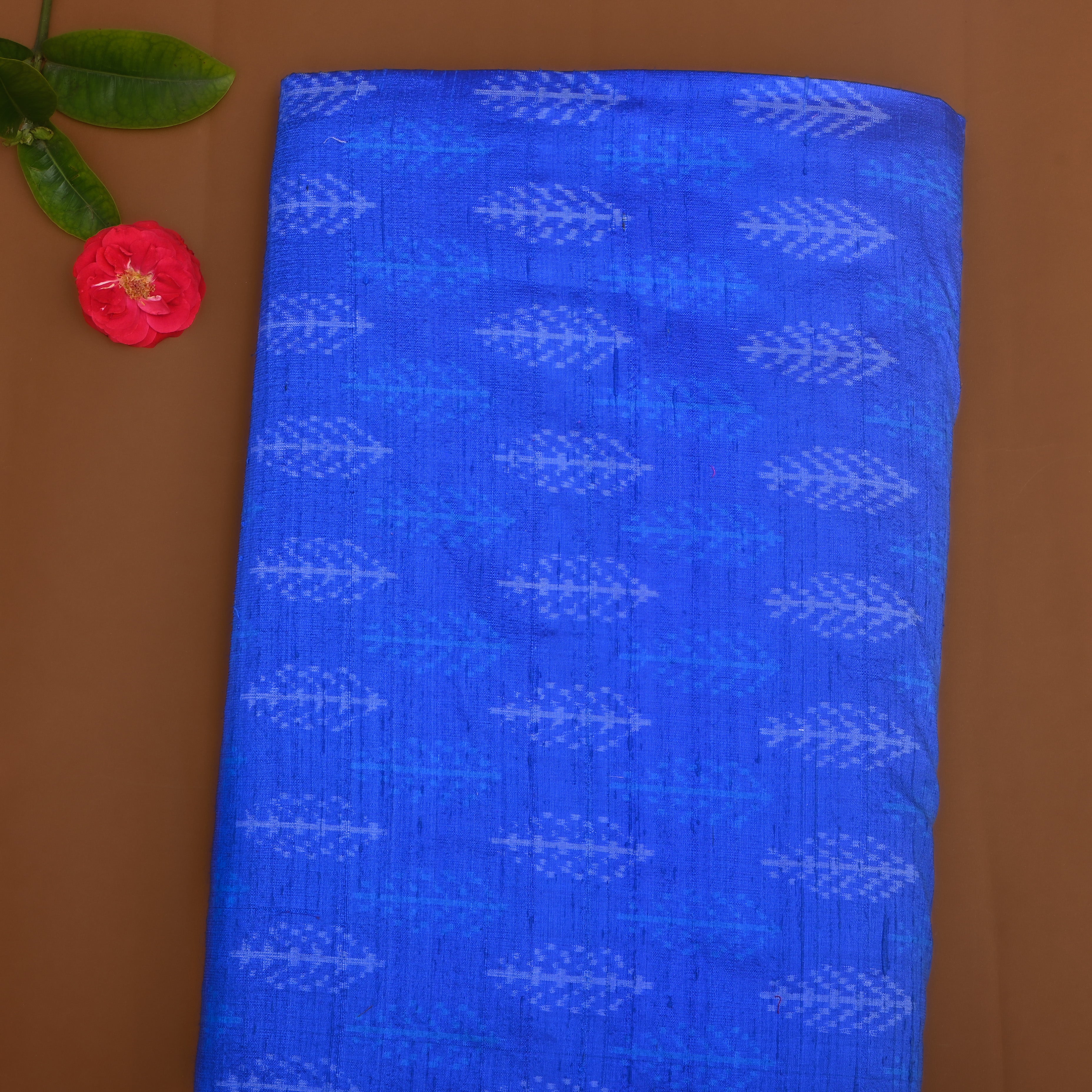 Azure Blue Floral Dupion Silk Fabric