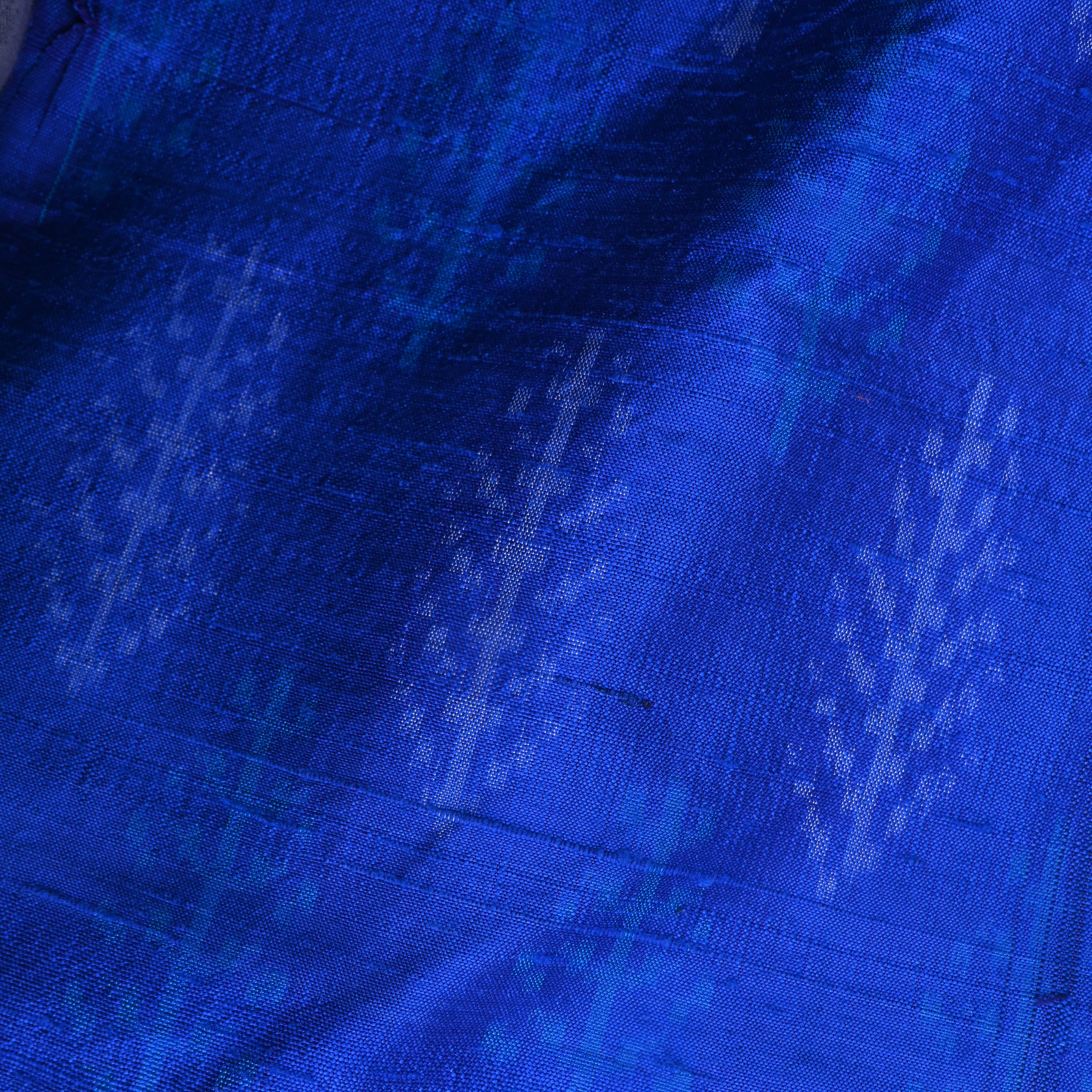 Azure Blue Floral Dupion Silk Fabric