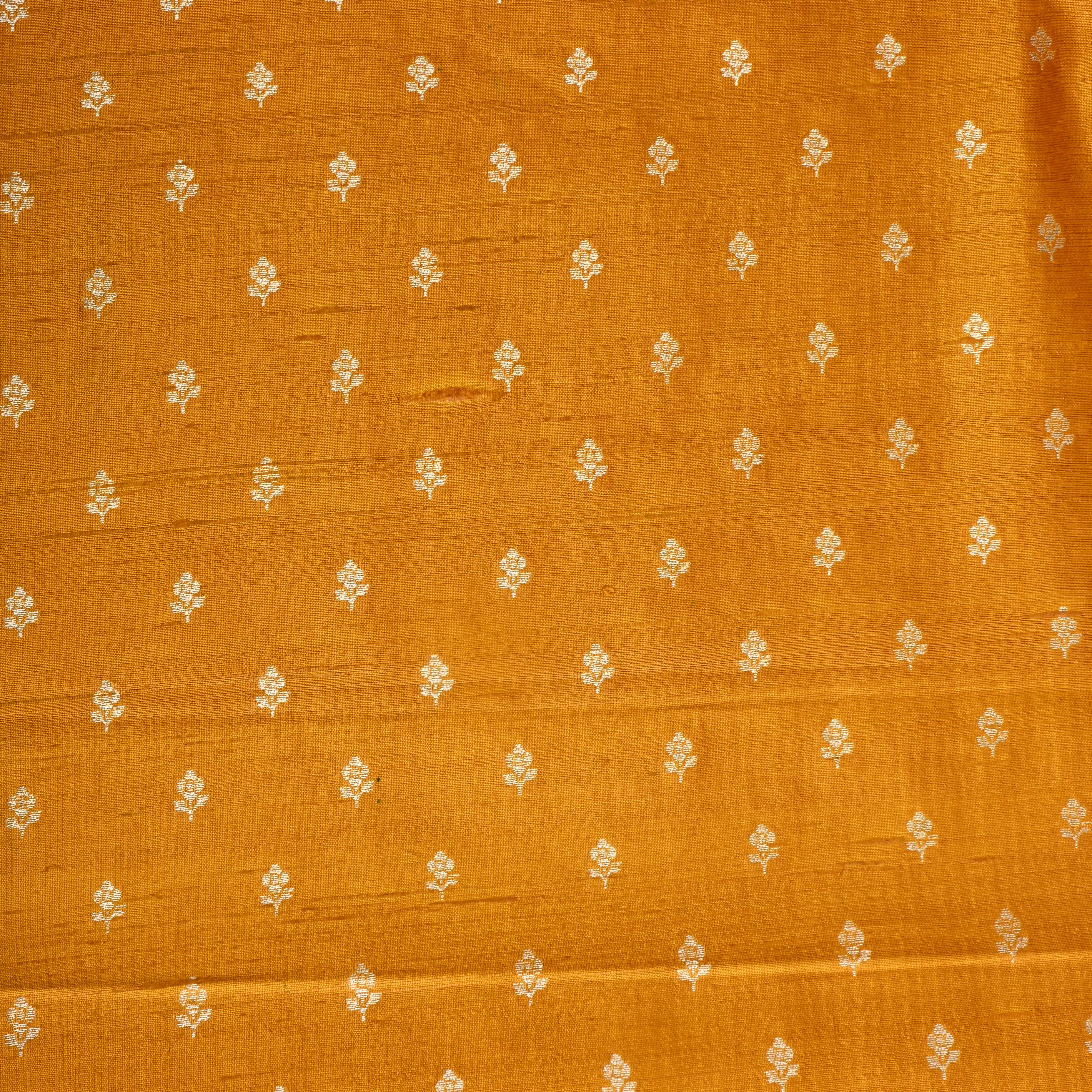 Golden Yellow Floral Zari Dupion Silk Fabric