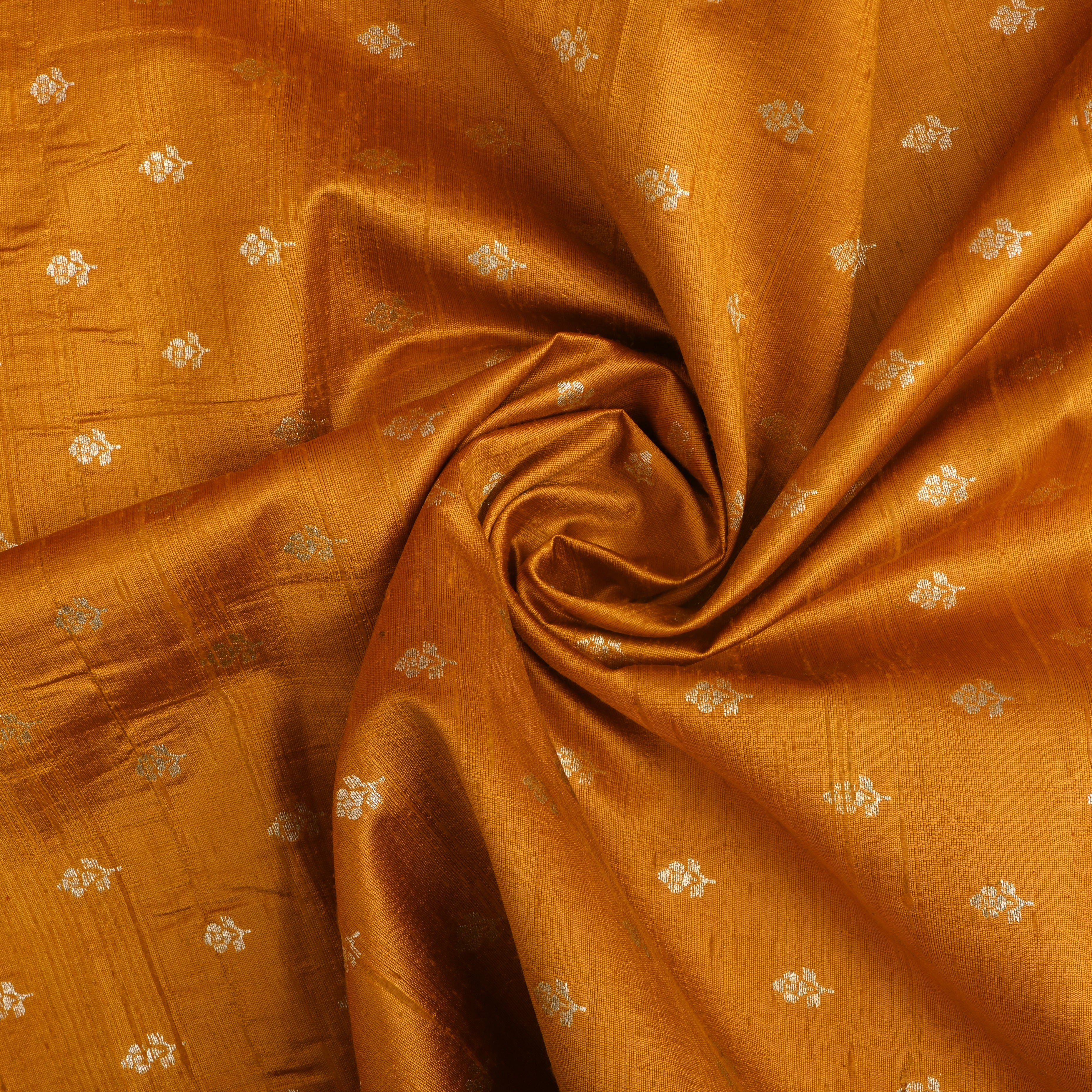 Golden Yellow Floral Zari Dupion Silk Fabric