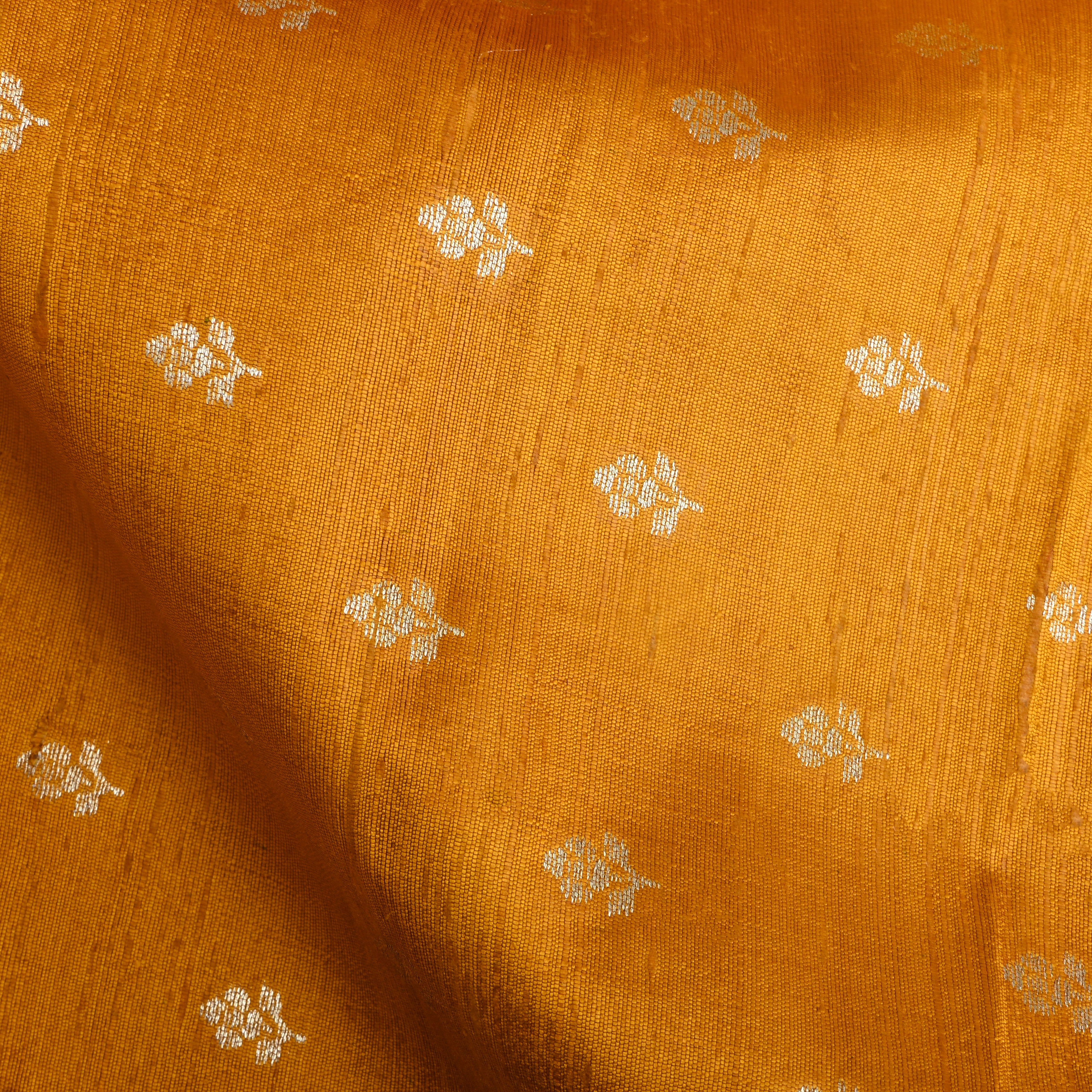 Golden Yellow Floral Zari Dupion Silk Fabric