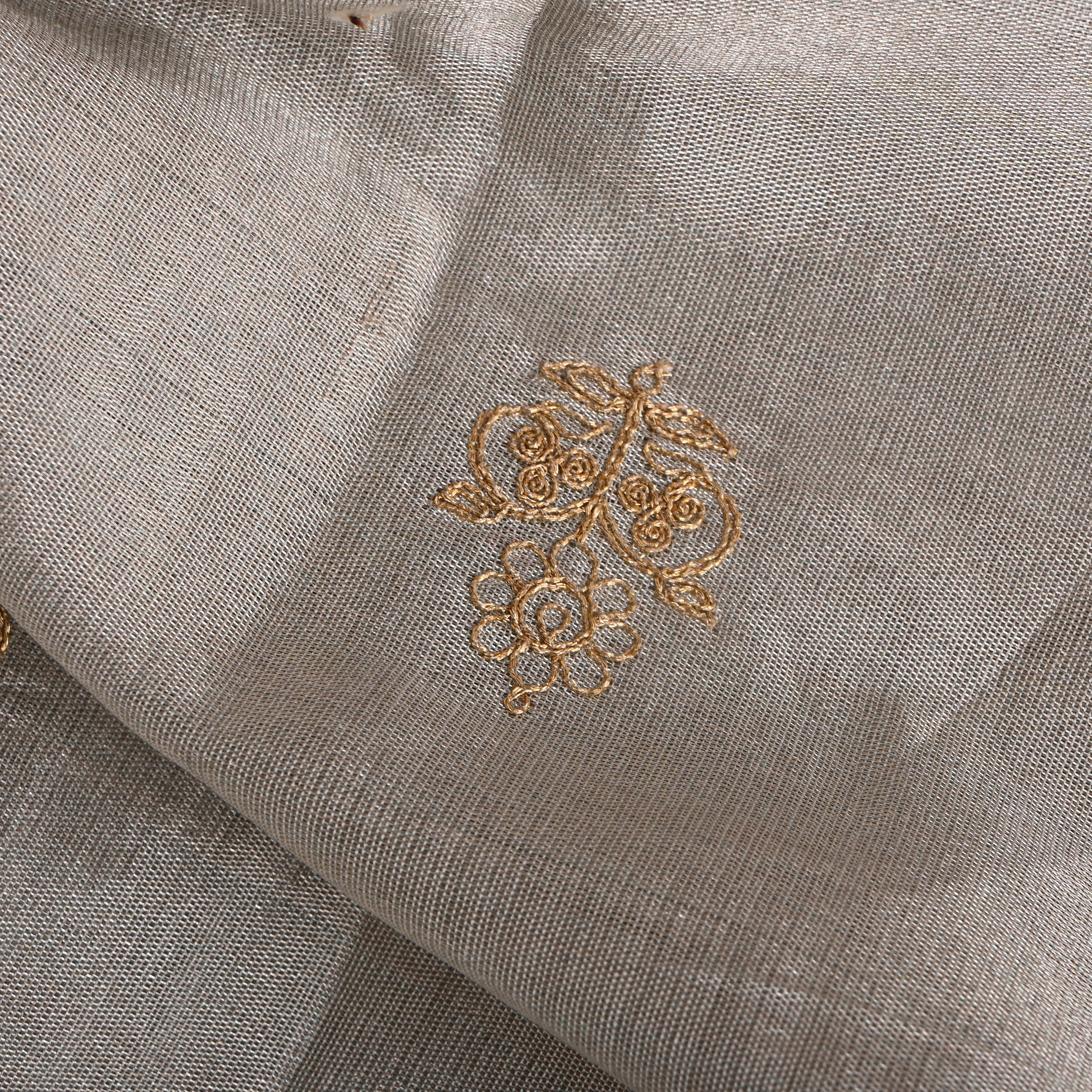 Silver Floral Embroidered Tissue Fabric
