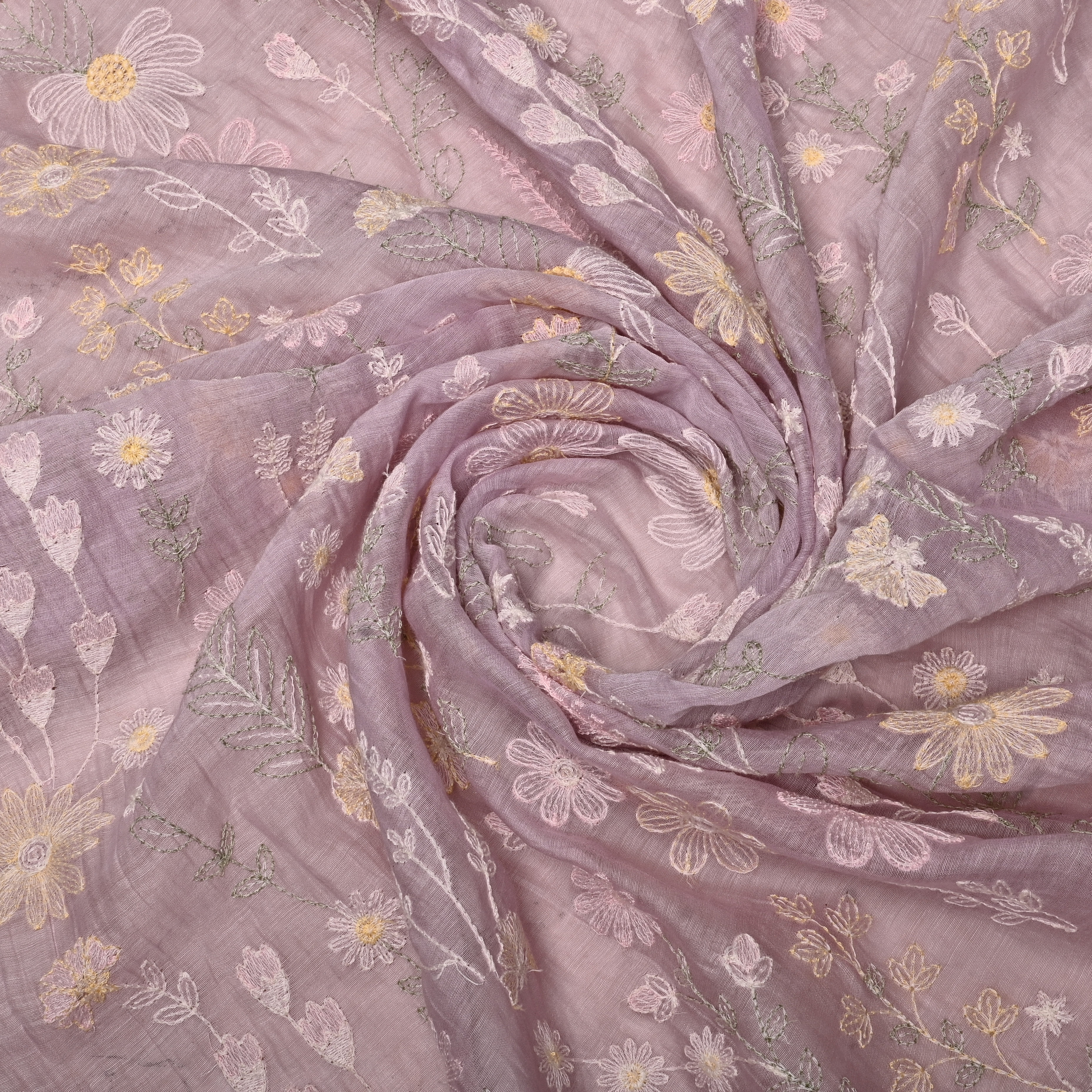 Lilac Chanderi Fabric With Thread Embroidery