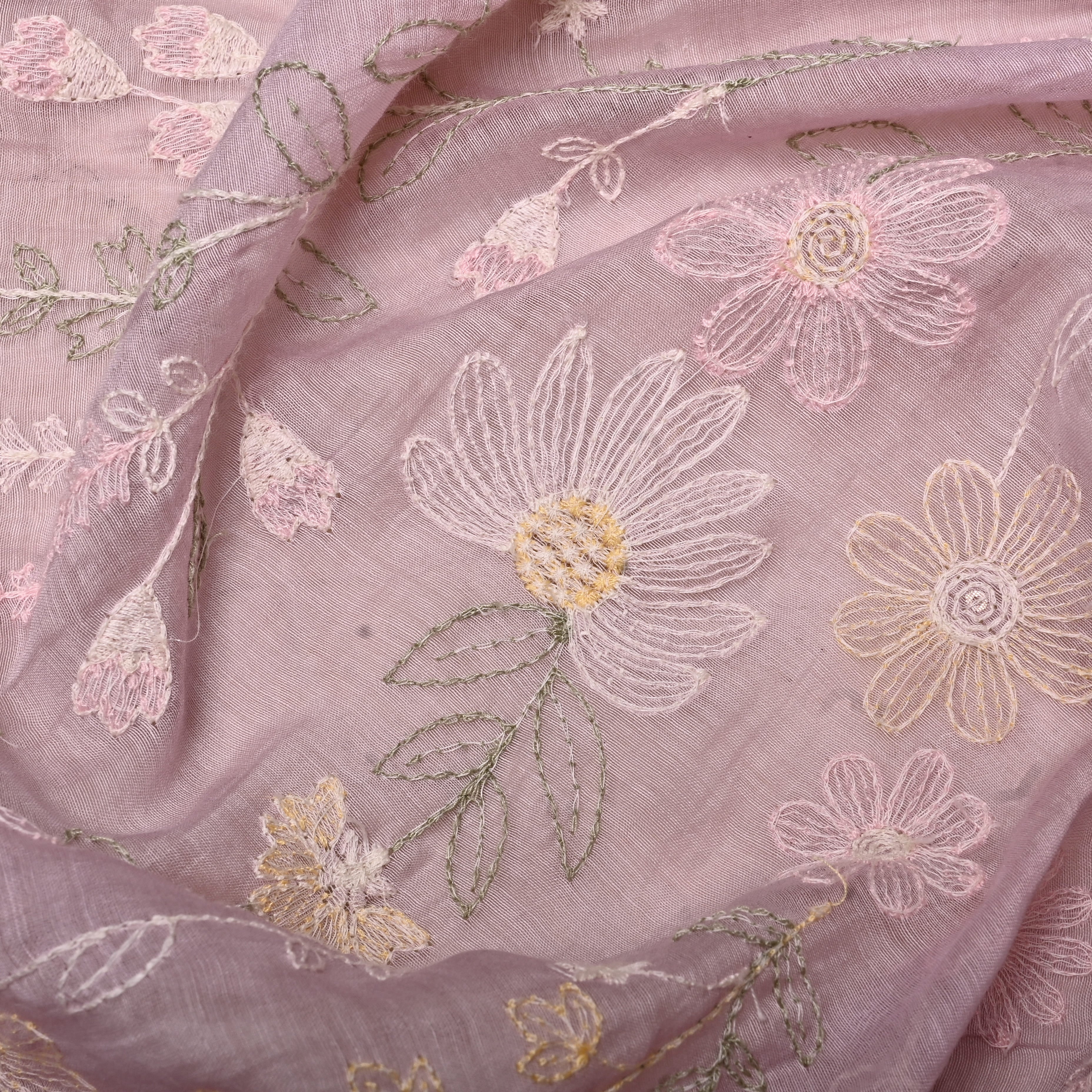 Lilac Chanderi Fabric With Thread Embroidery