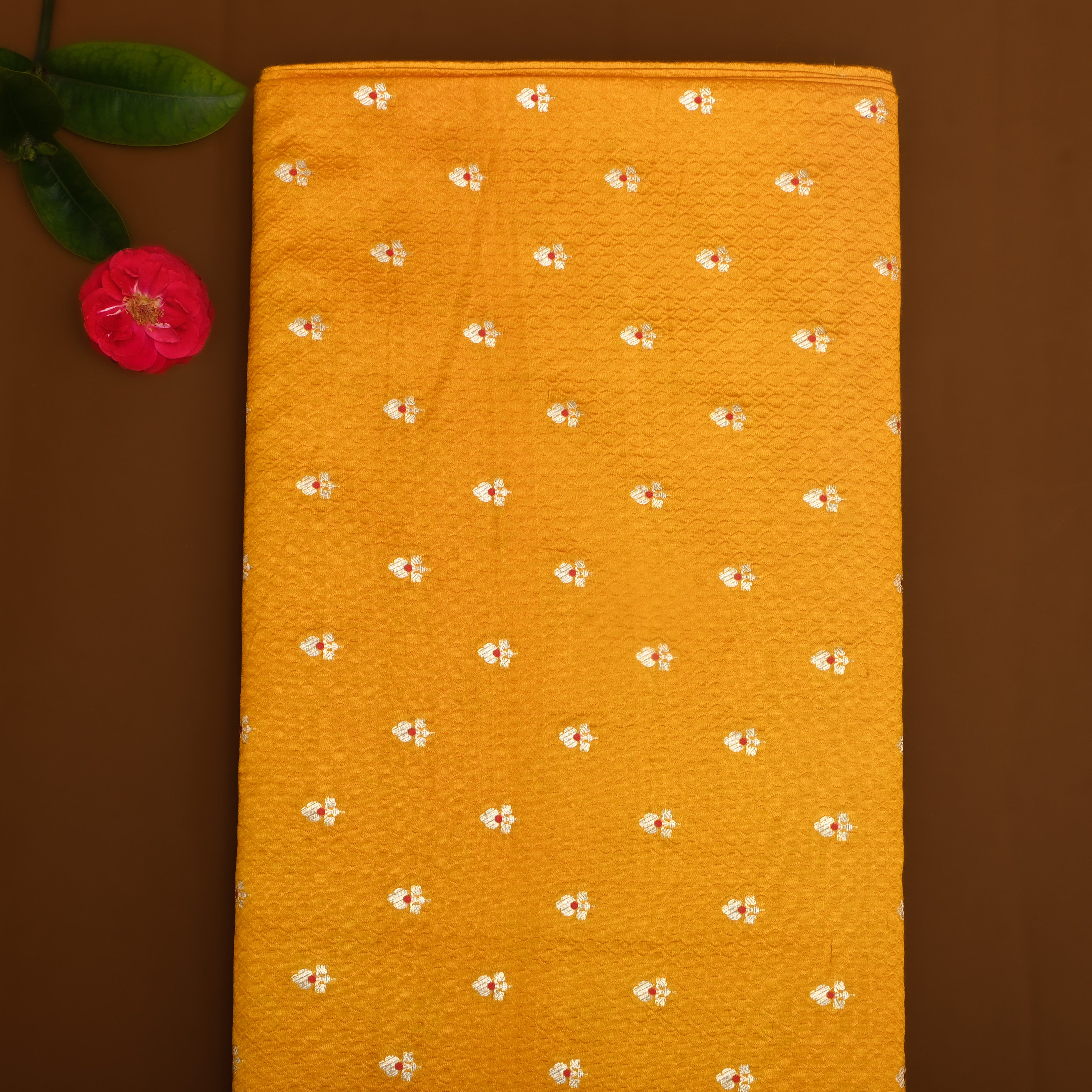 Bright Yellow Floral Zari Silk Fabric