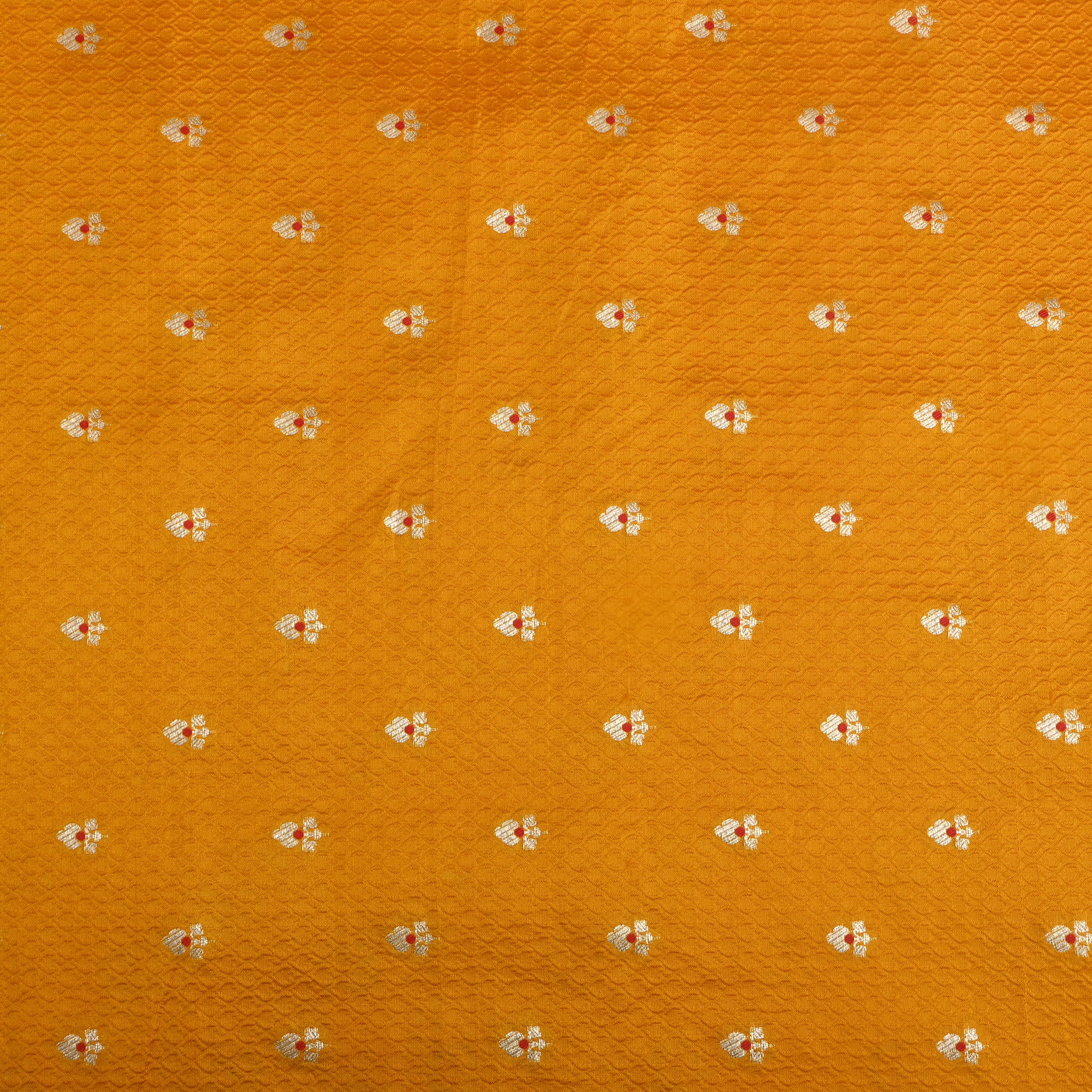 Bright Yellow Floral Zari Silk Fabric