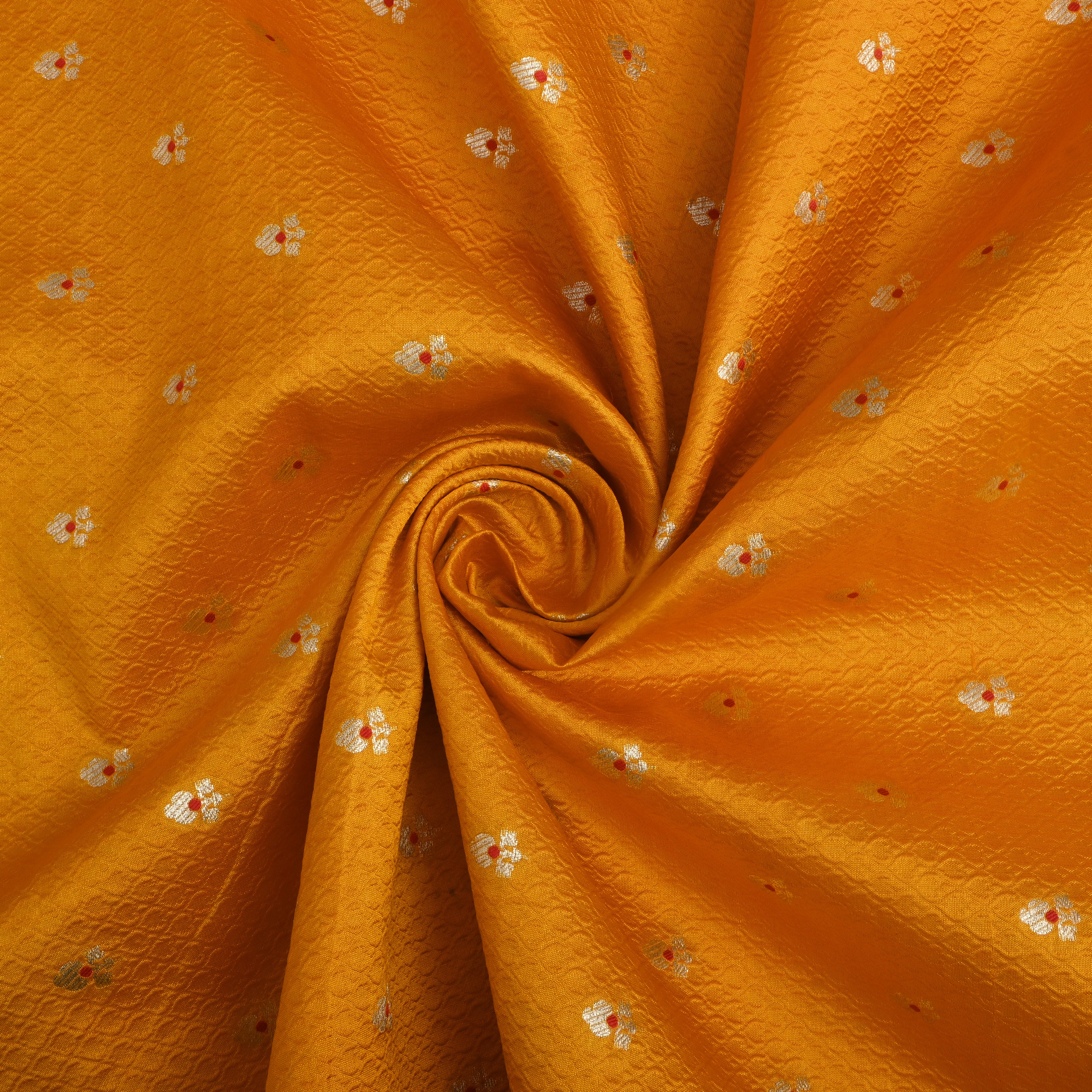 Bright Yellow Floral Zari Silk Fabric