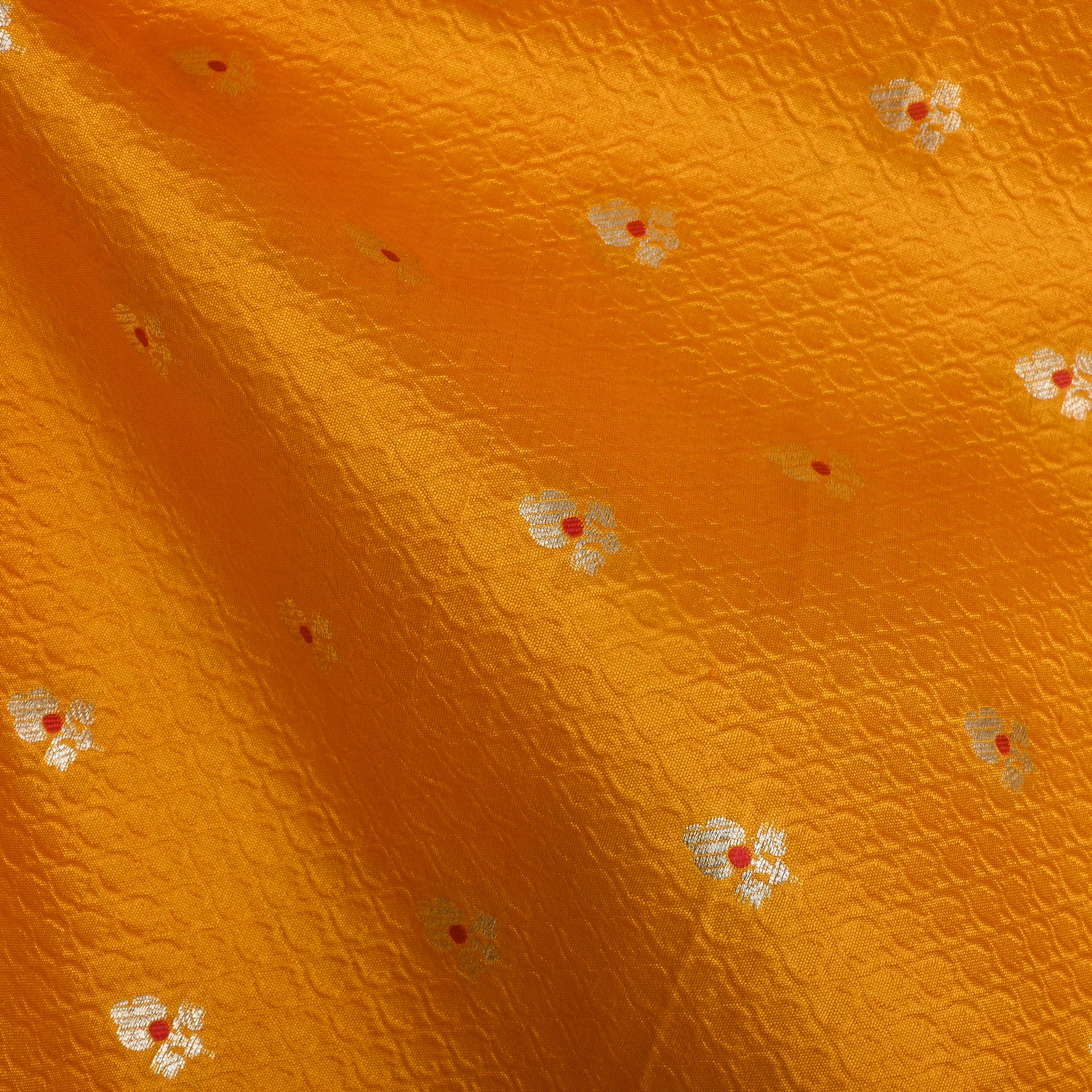 Bright Yellow Floral Zari Silk Fabric