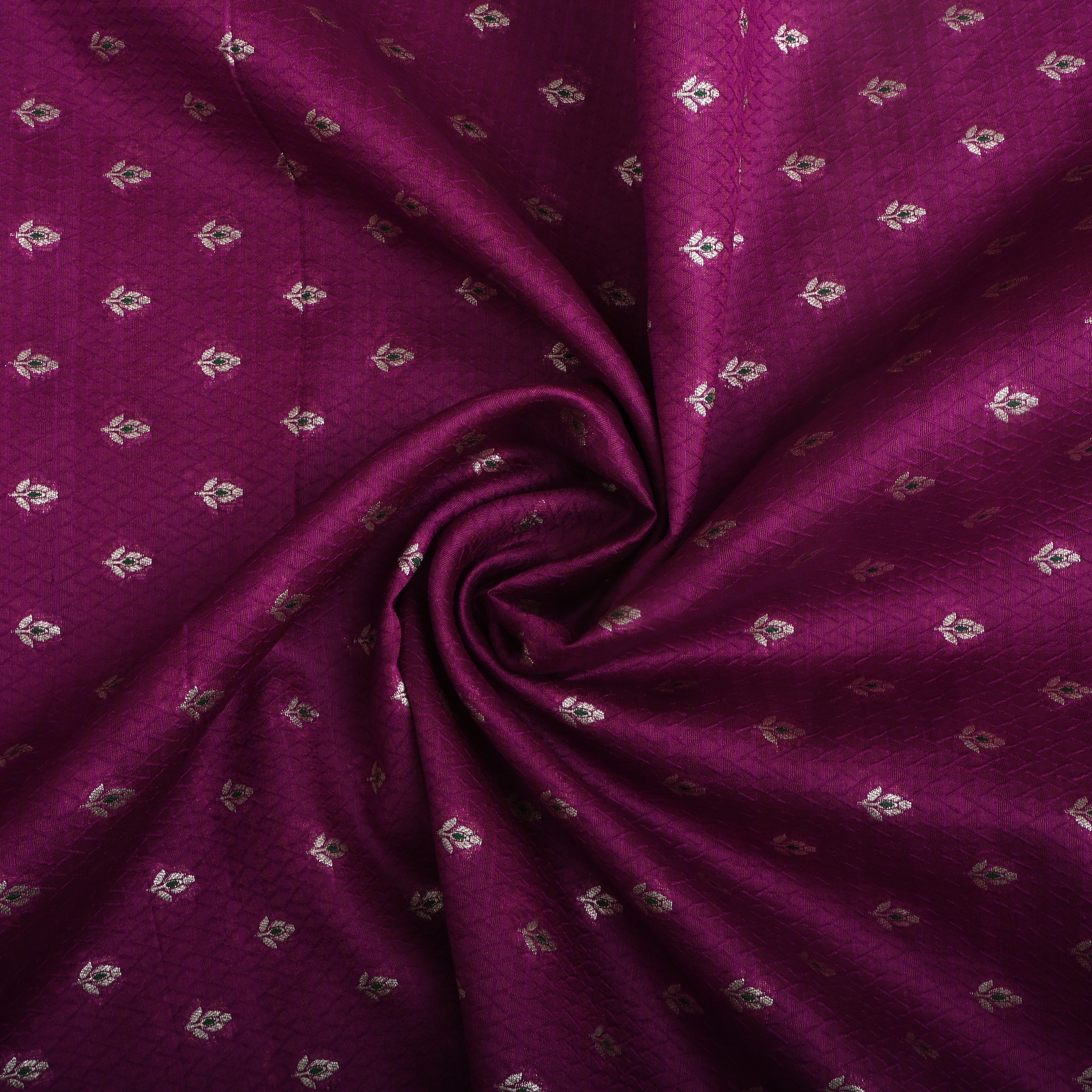 Magenta Purple Floral Zari Silk Fabric