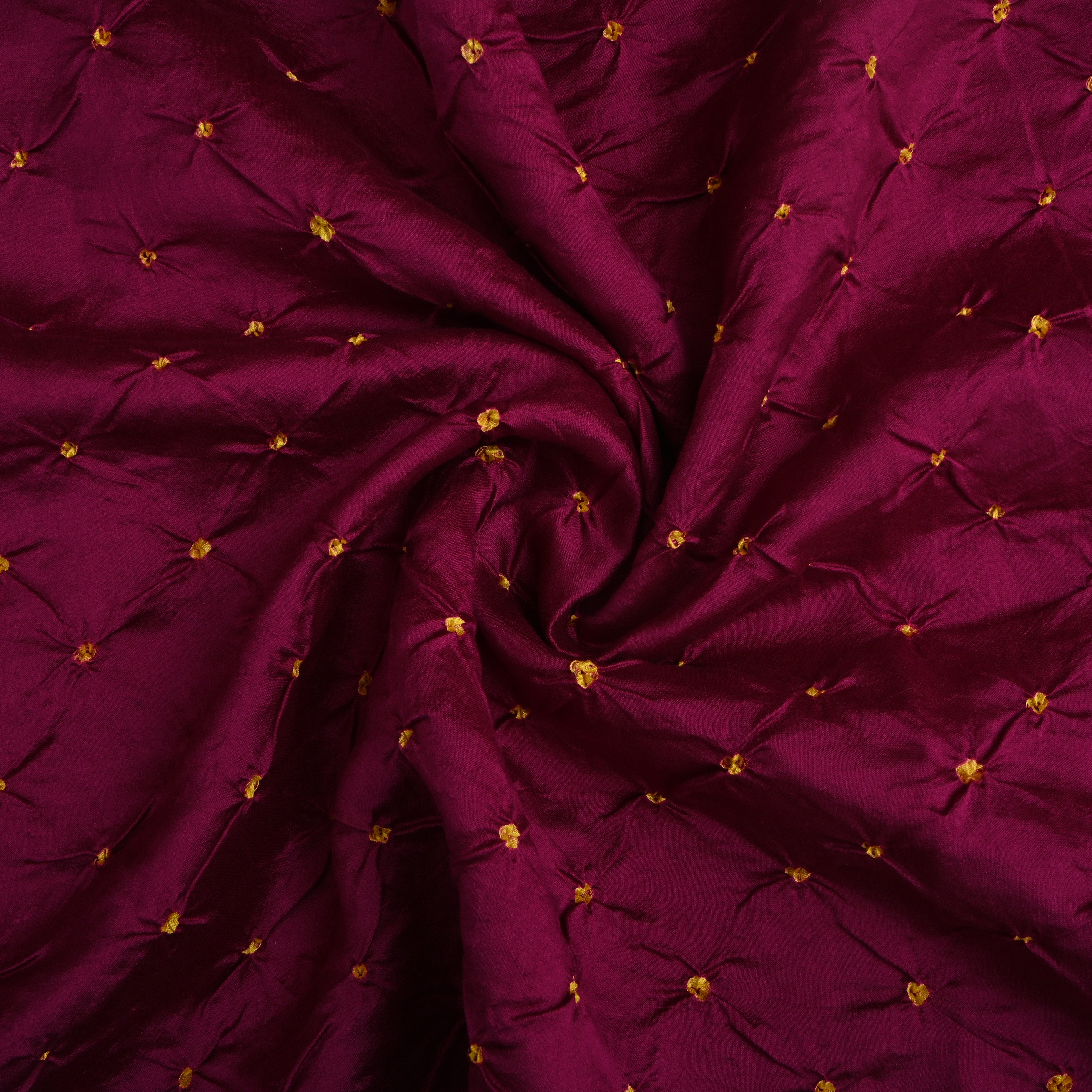 Rich Purple And Golden Bandhani Work Silk Fabric
