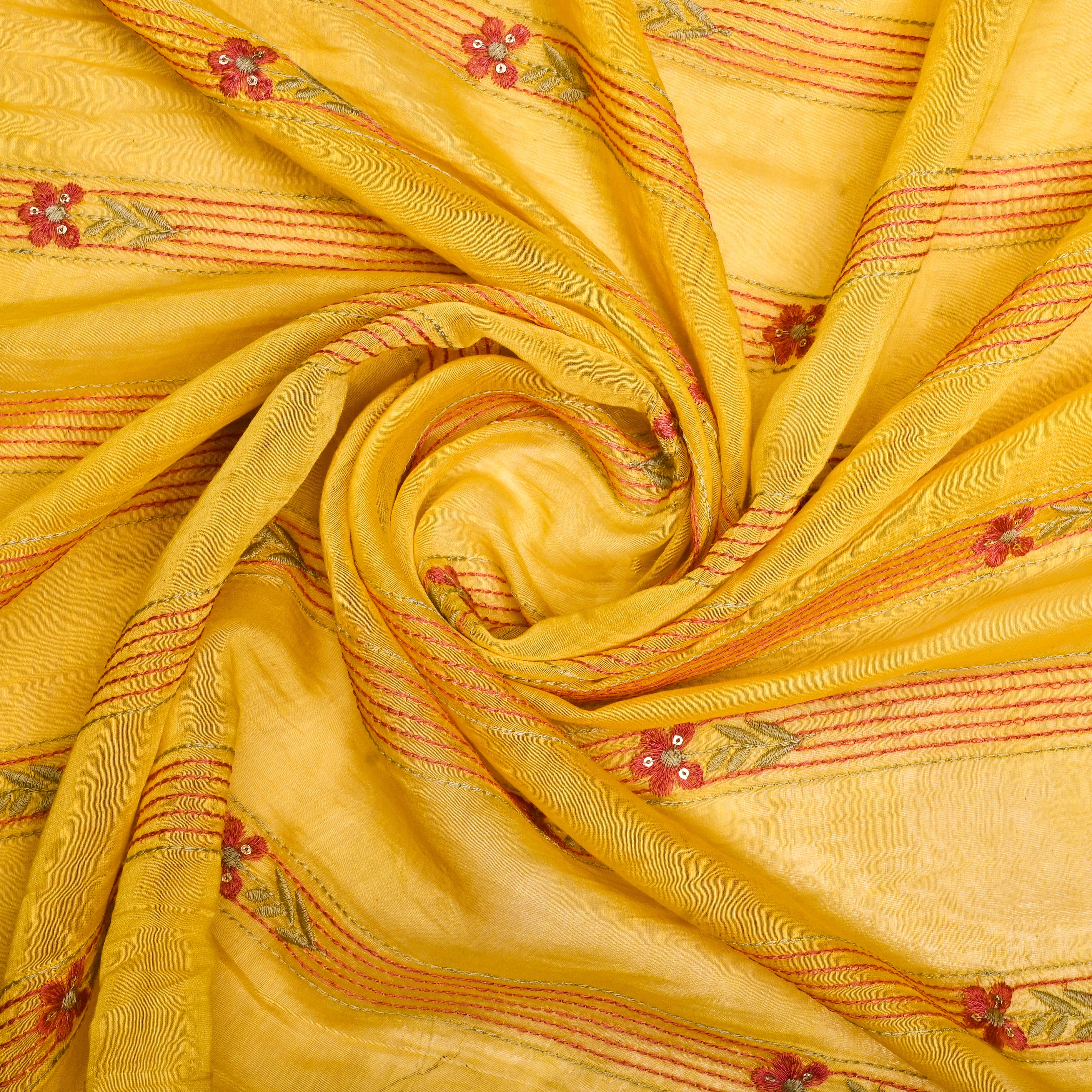 Mustard Yellow Chanderi Fabric With Thread Embroidery