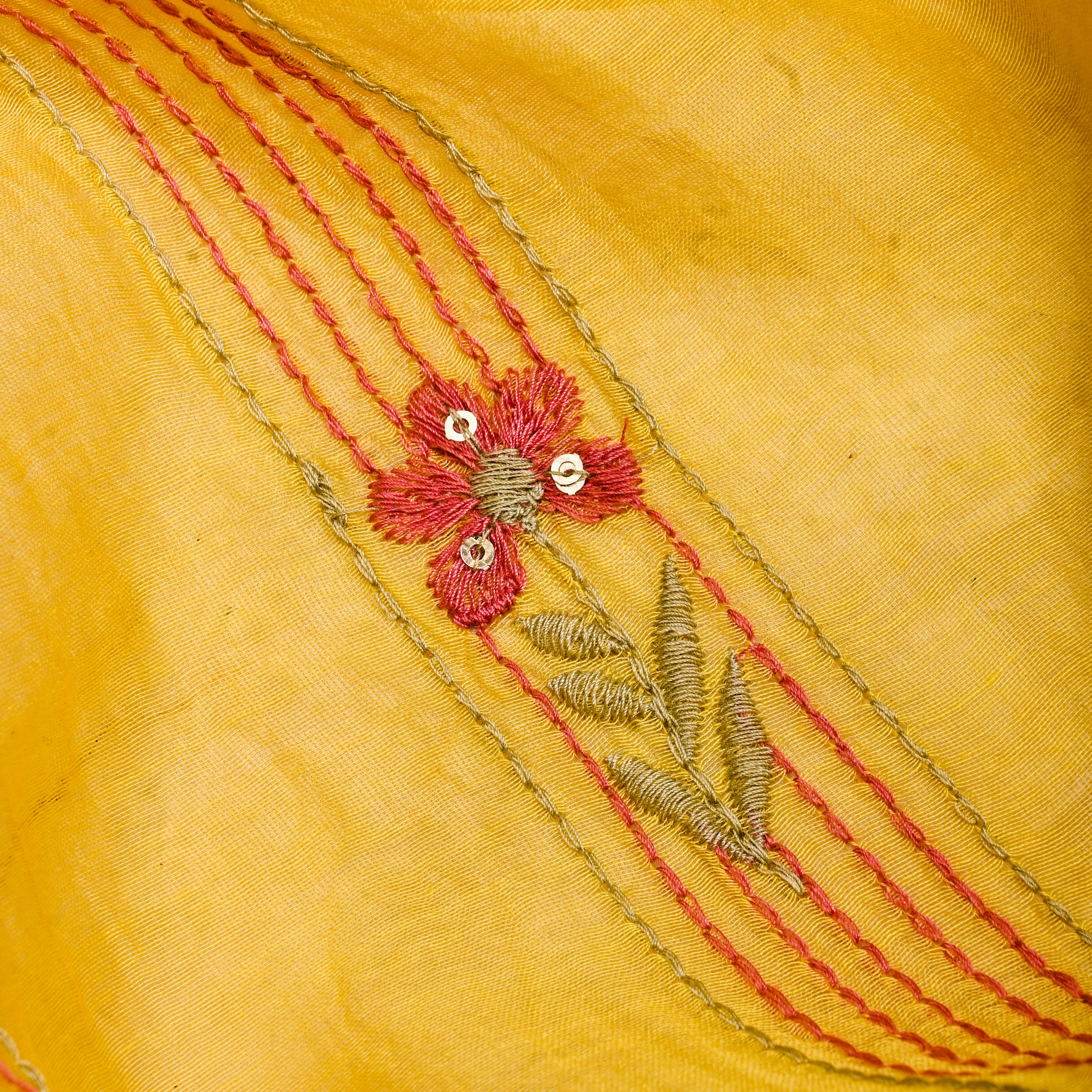 Mustard Yellow Chanderi Fabric With Thread Embroidery