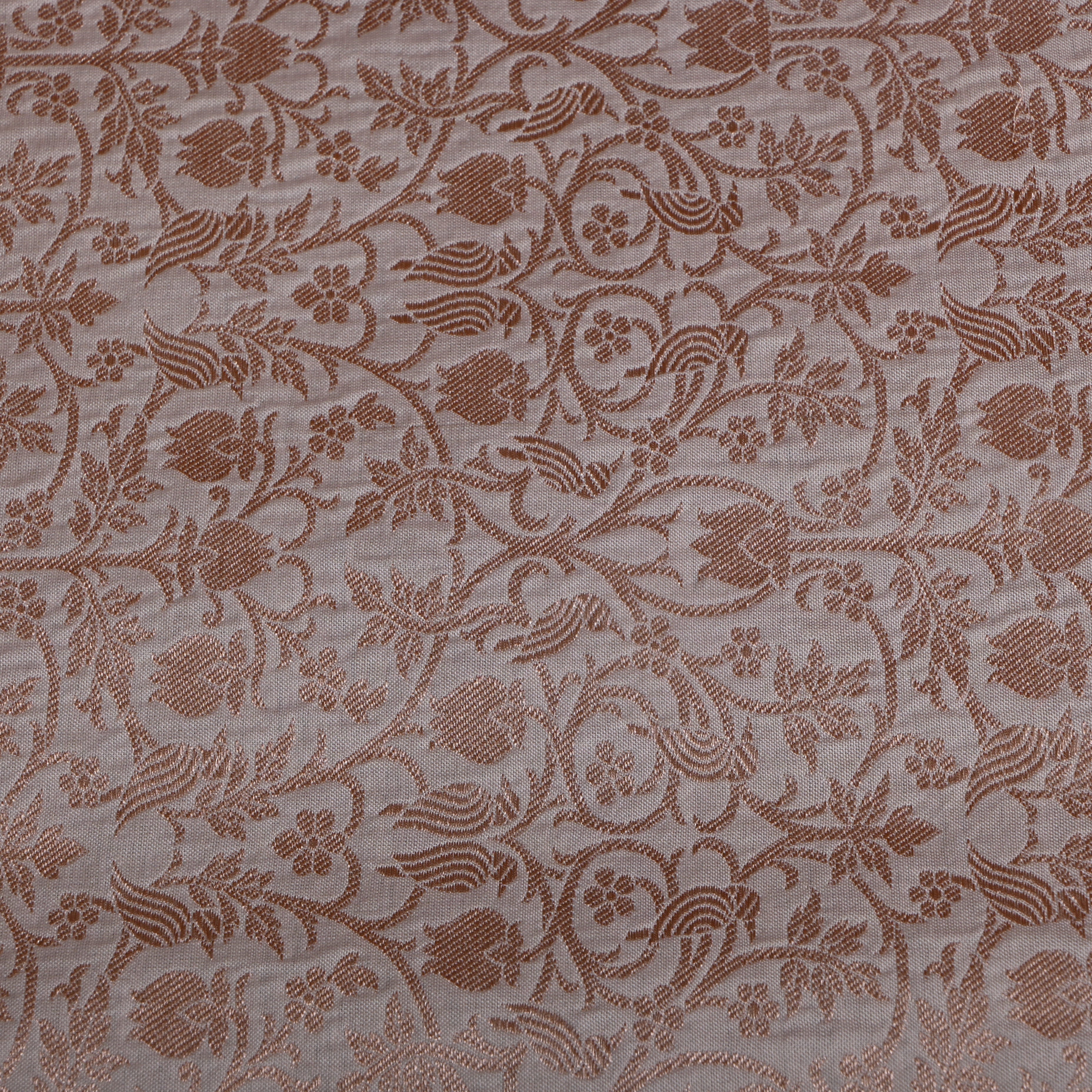 Off-White Floral Golden Zari Silk Fabric