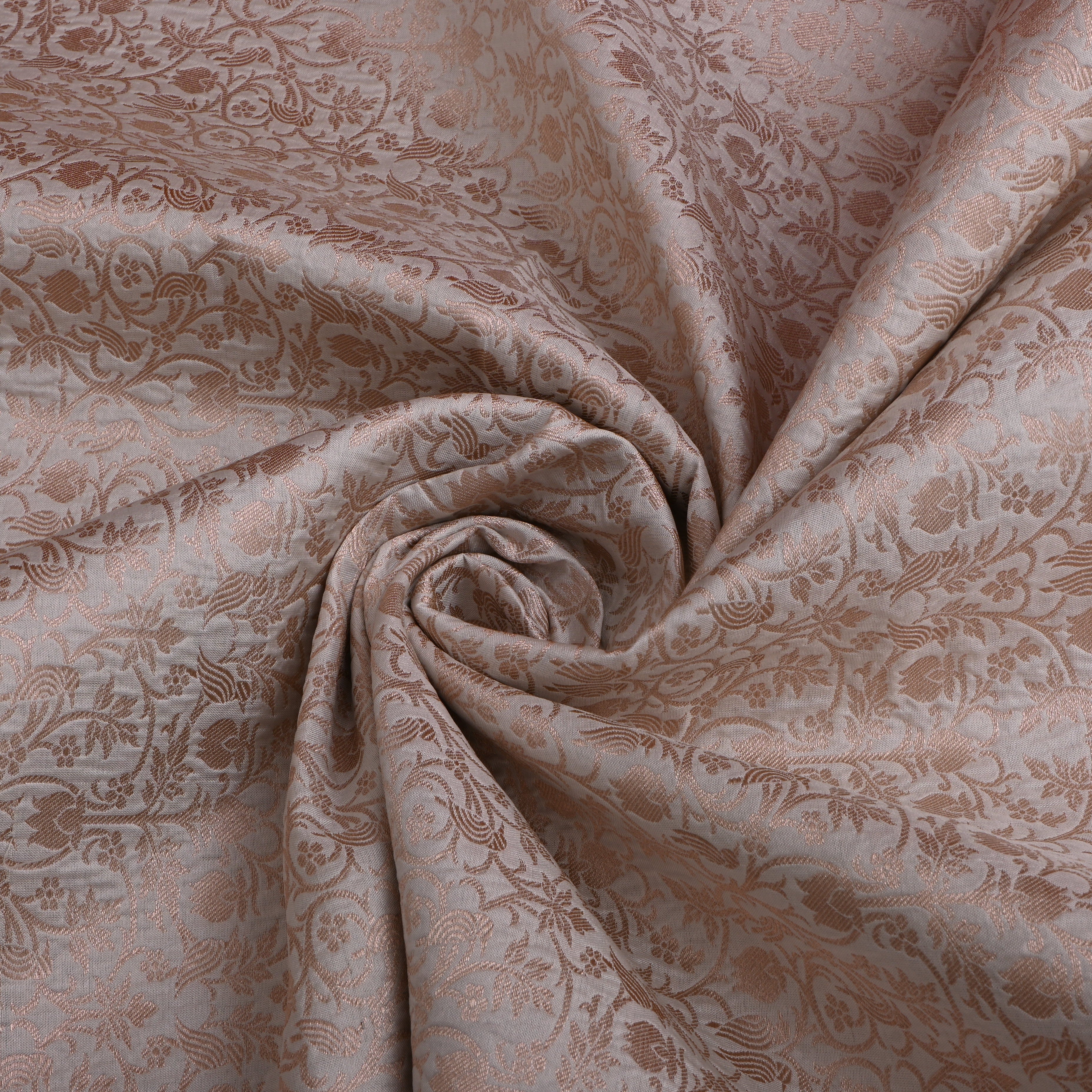 Off-White Floral Golden Zari Silk Fabric