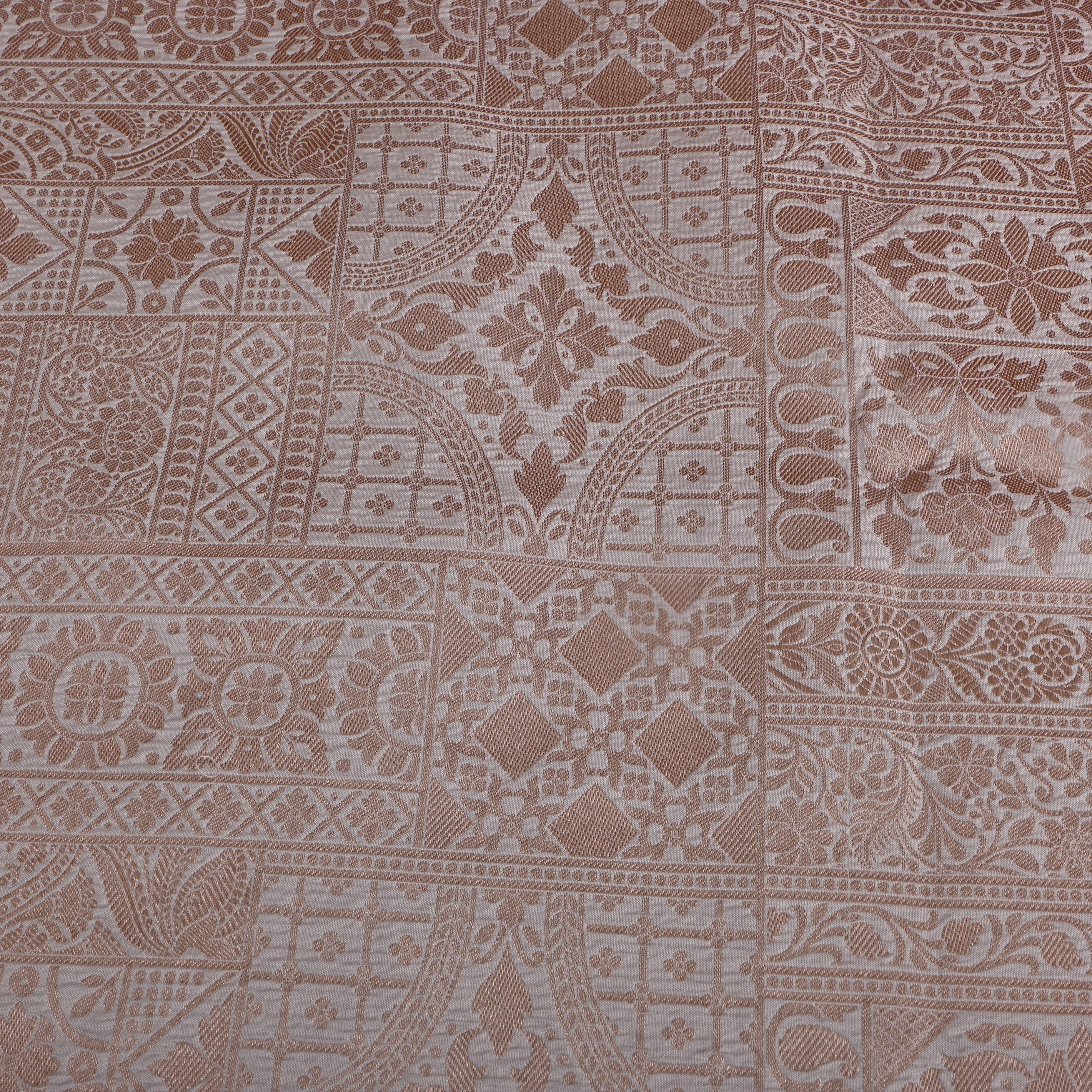 Off-White Golden Zari Floral Silk Fabric