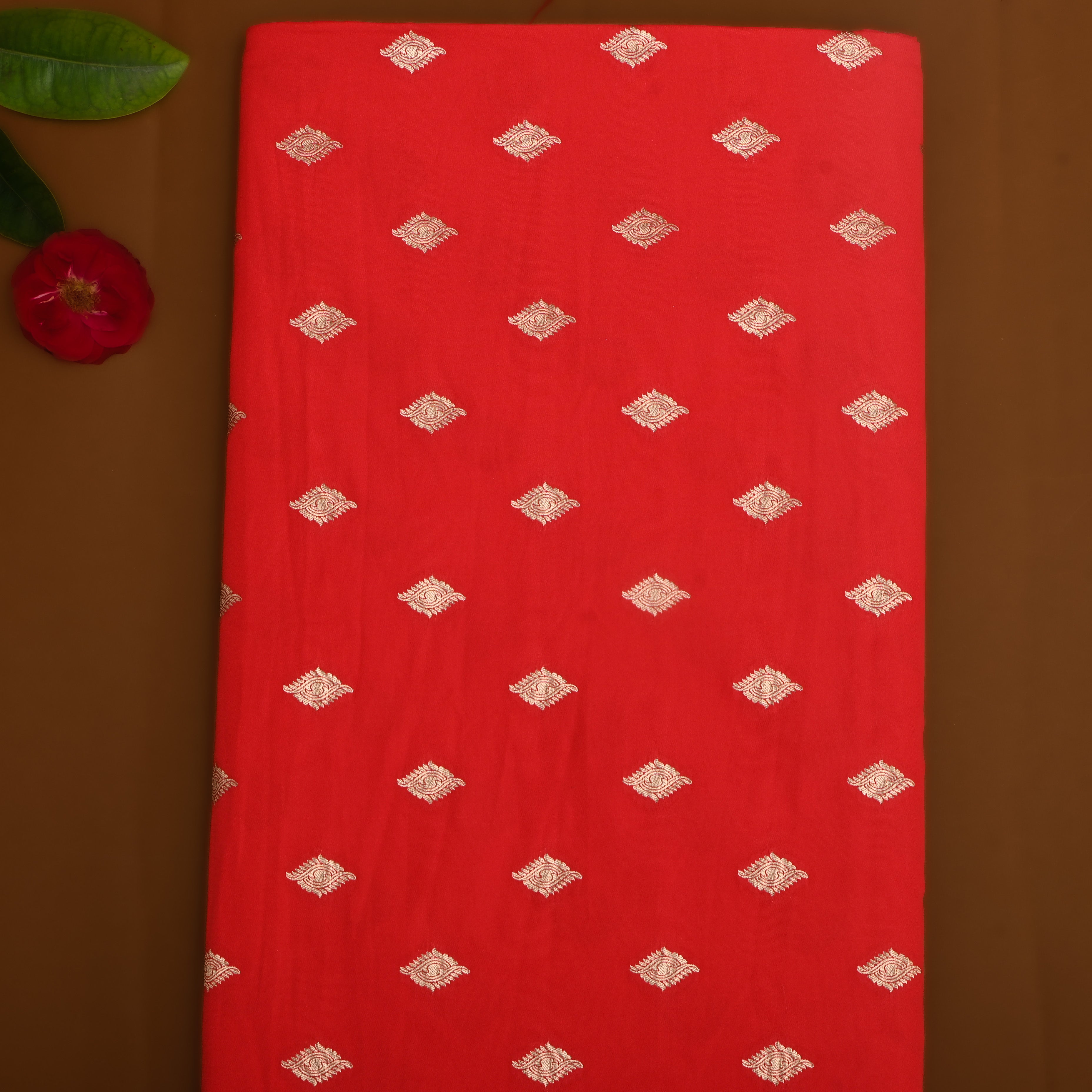 Bright Red Golden Zari Silk Fabric