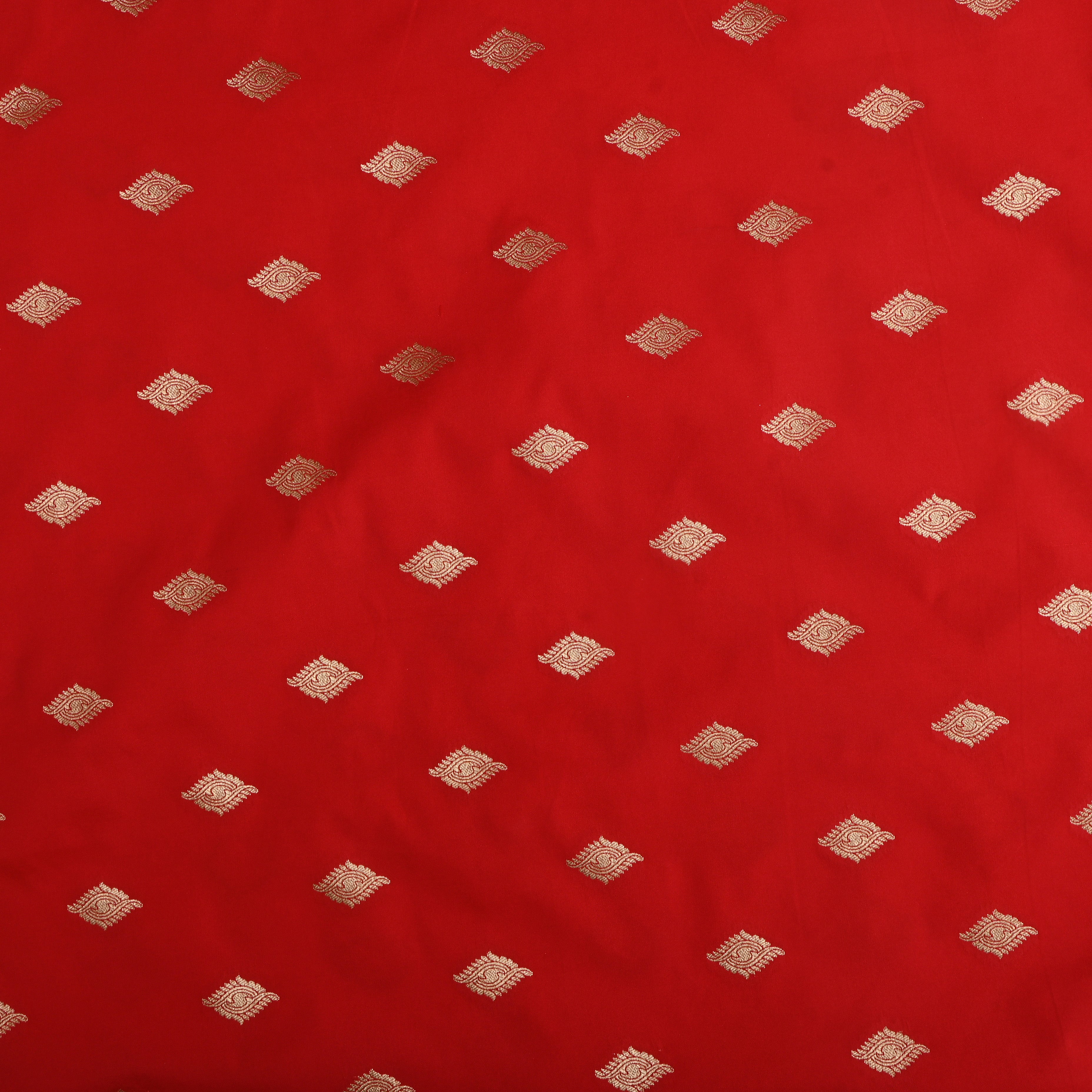 Bright Red Golden Zari Silk Fabric