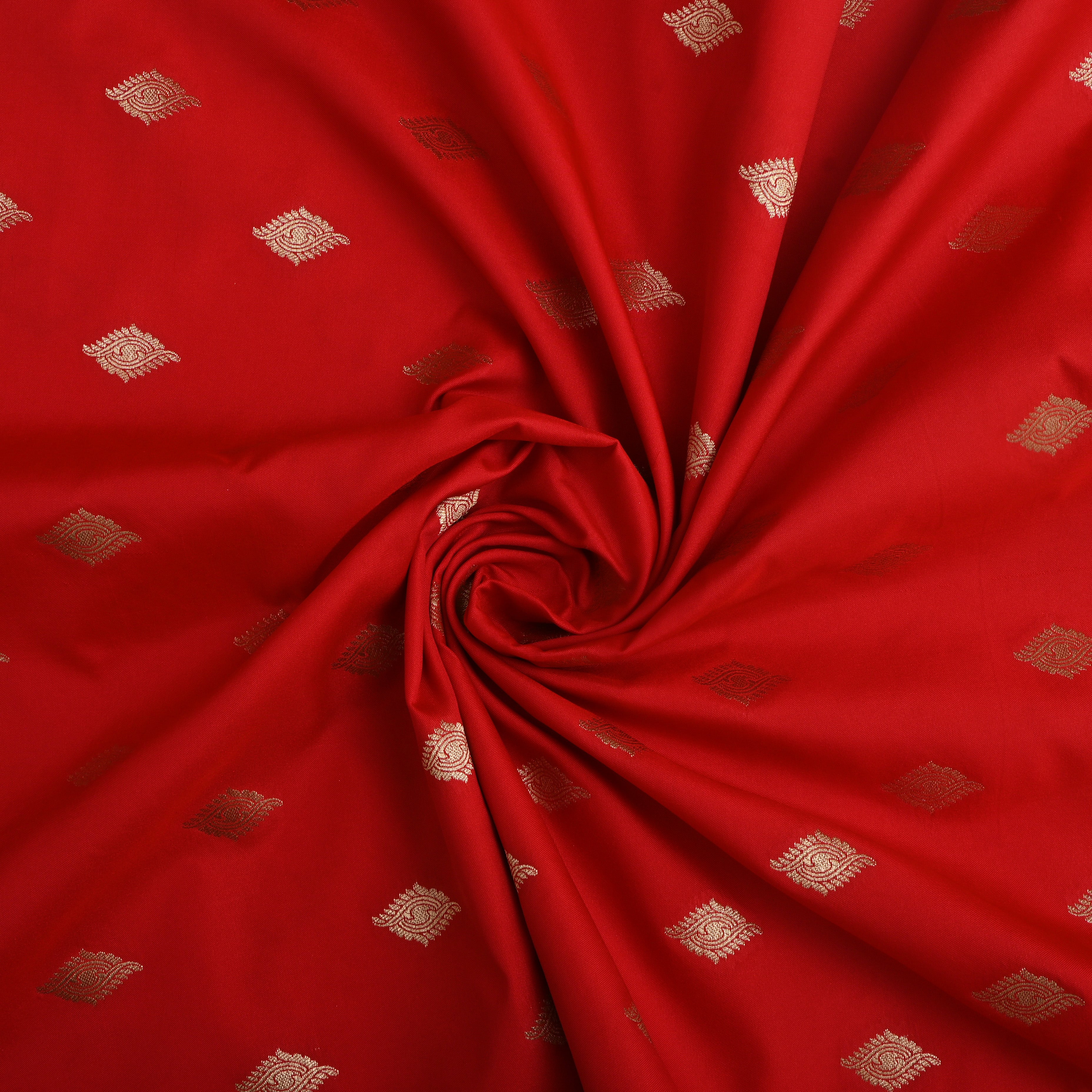 Bright Red Golden Zari Silk Fabric