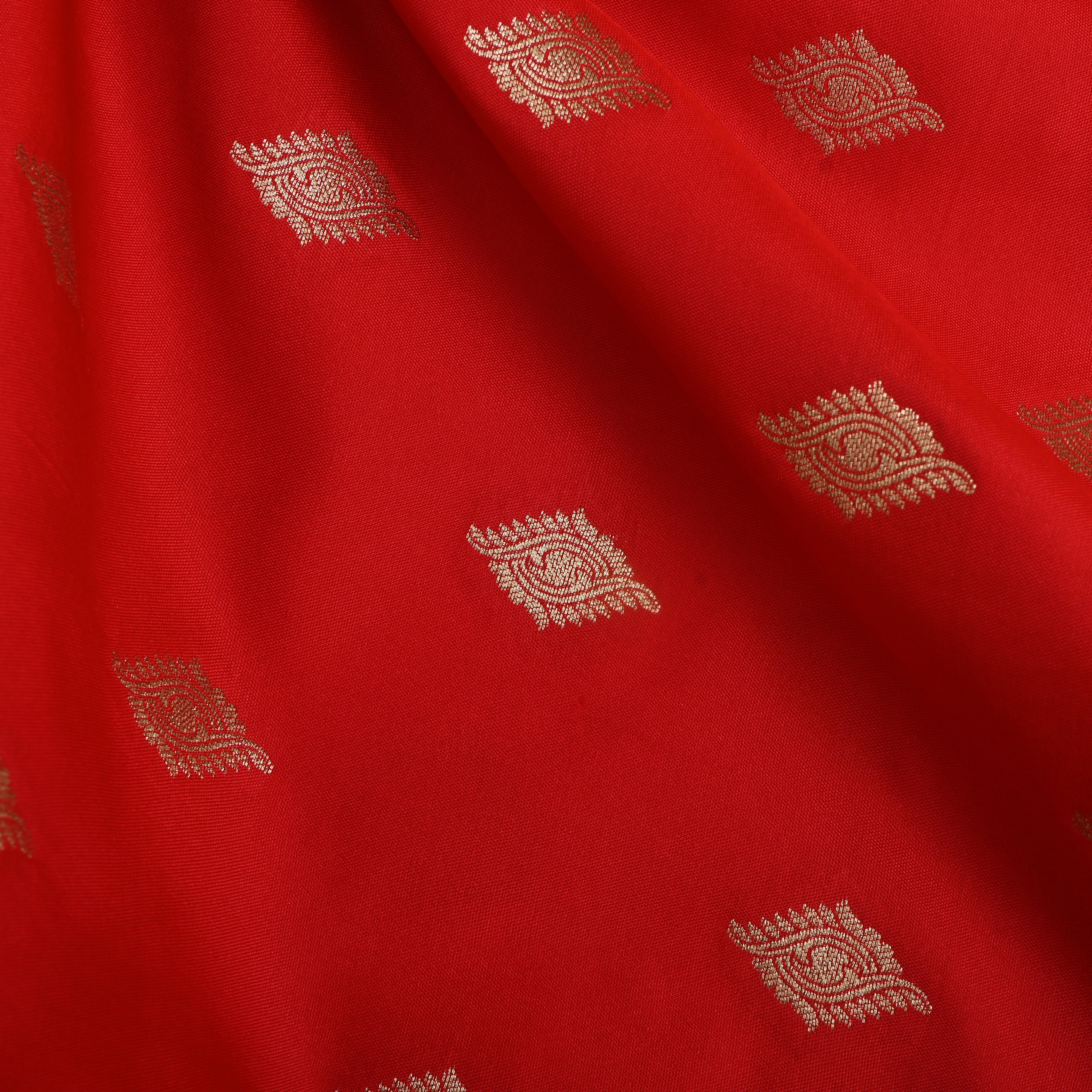 Bright Red Golden Zari Silk Fabric