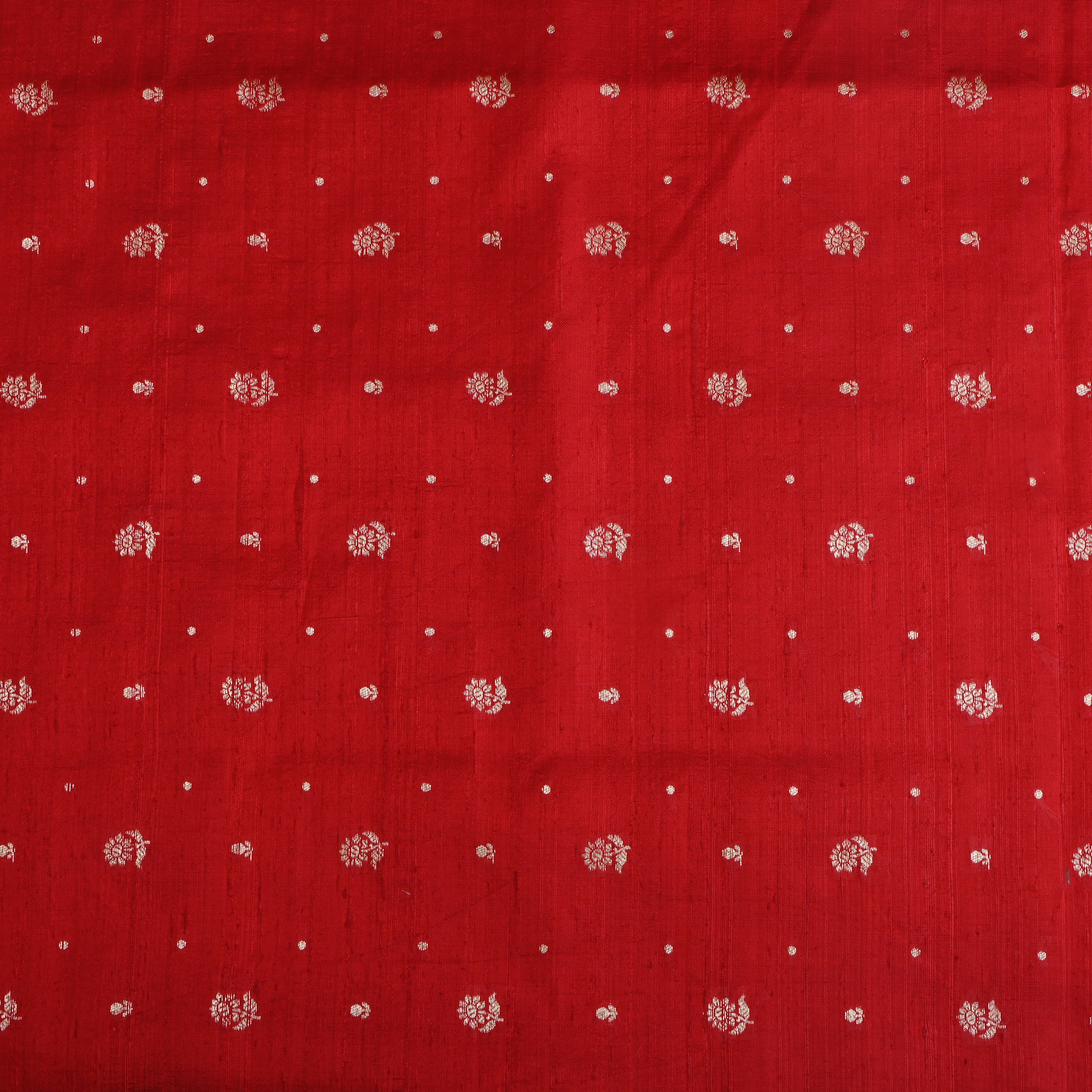 Candy Red Floral Zari Dupion Silk Fabric